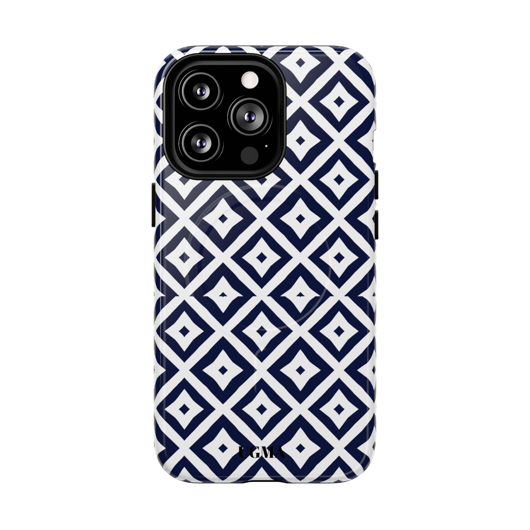 Magnetic Tough Phone Case — Navy Geometric Diamond Pattern