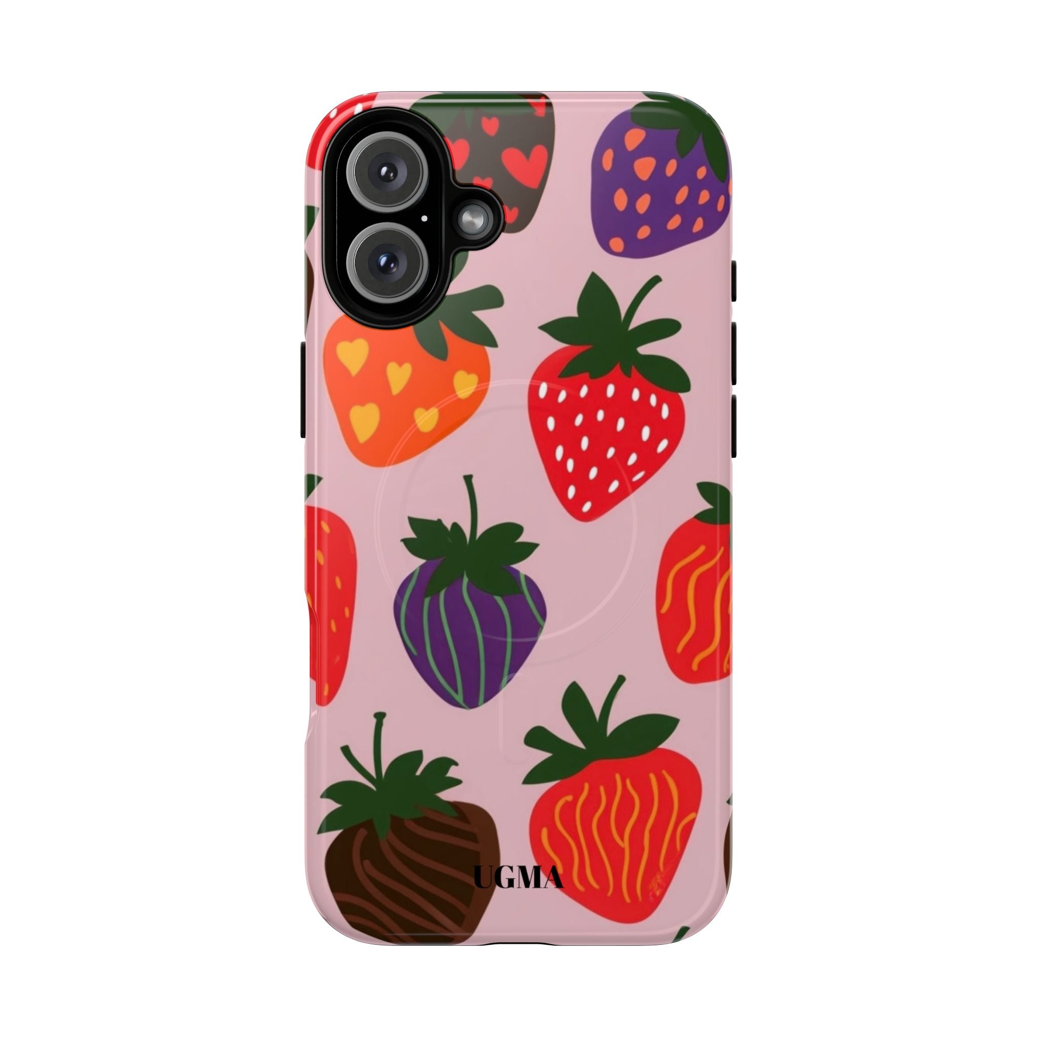 Strawberry Pattern Tough Magnetic Phone Case — Cute Pink Fruit Design