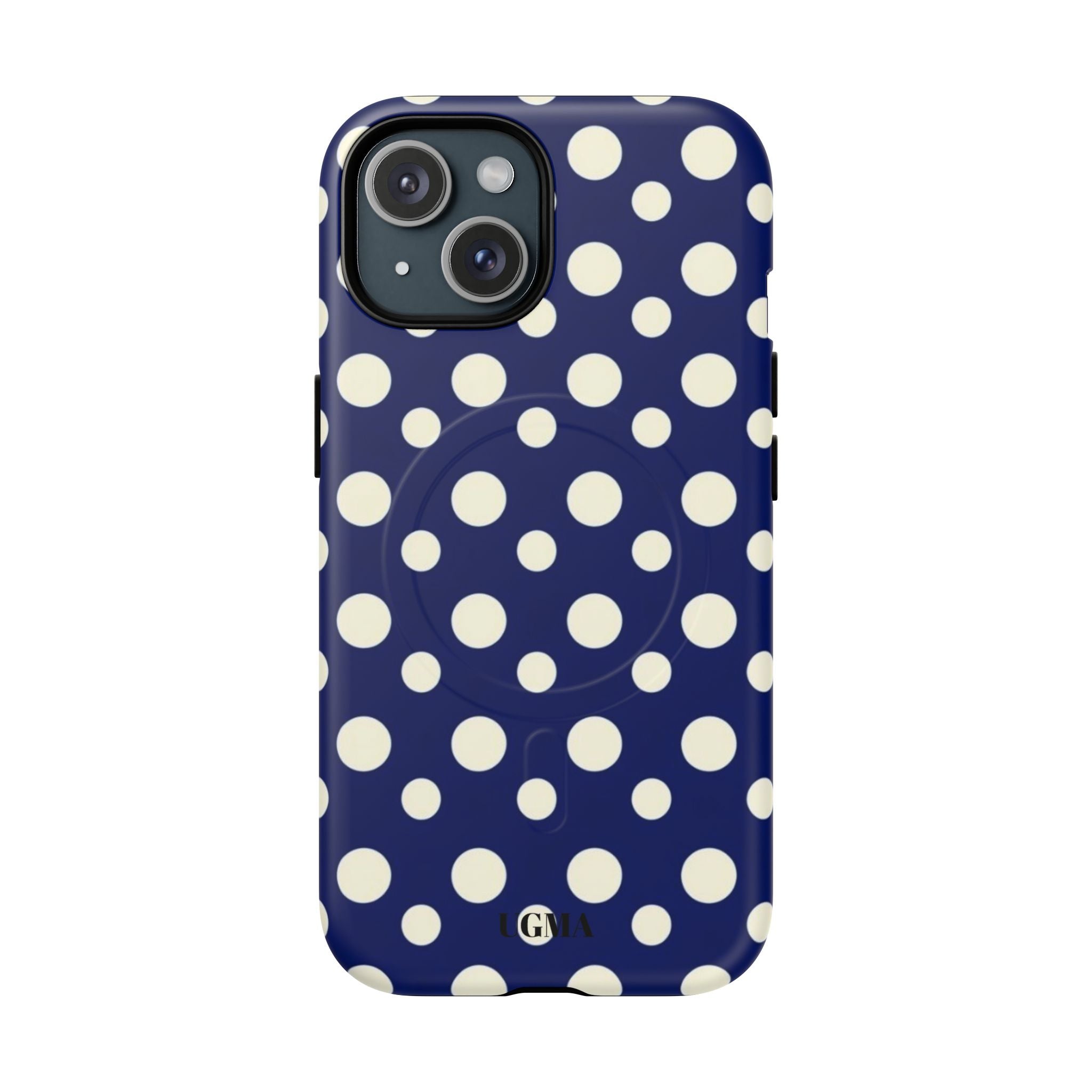 Polka Dot Tough Magnetic Phone Case — Navy & White Protective Magnetic Cover