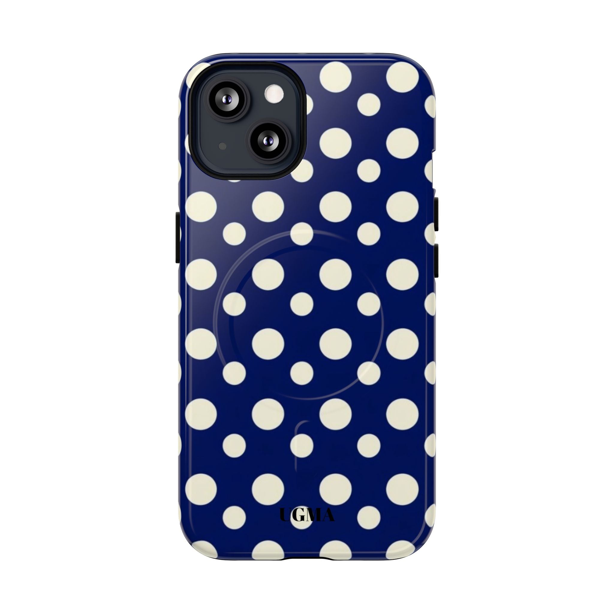 Polka Dot Tough Magnetic Phone Case — Navy & White Protective Magnetic Cover