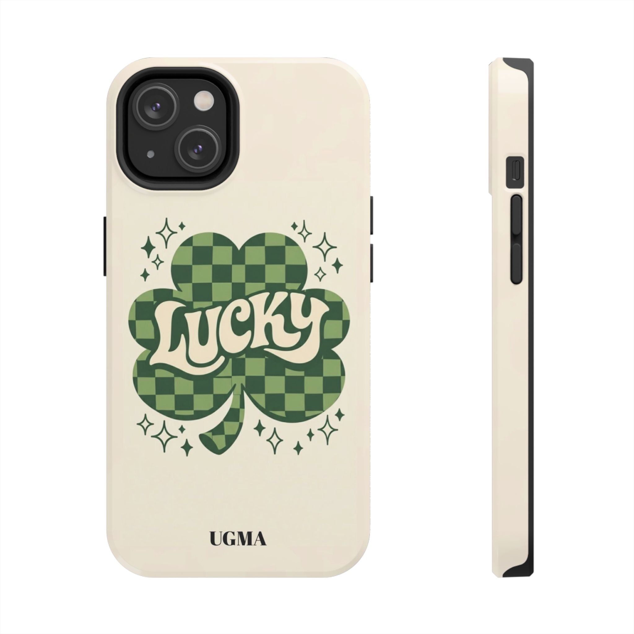 Lucky Clover Phone Case — Retro Green Checker St. Patrick’s Tough Phone Case