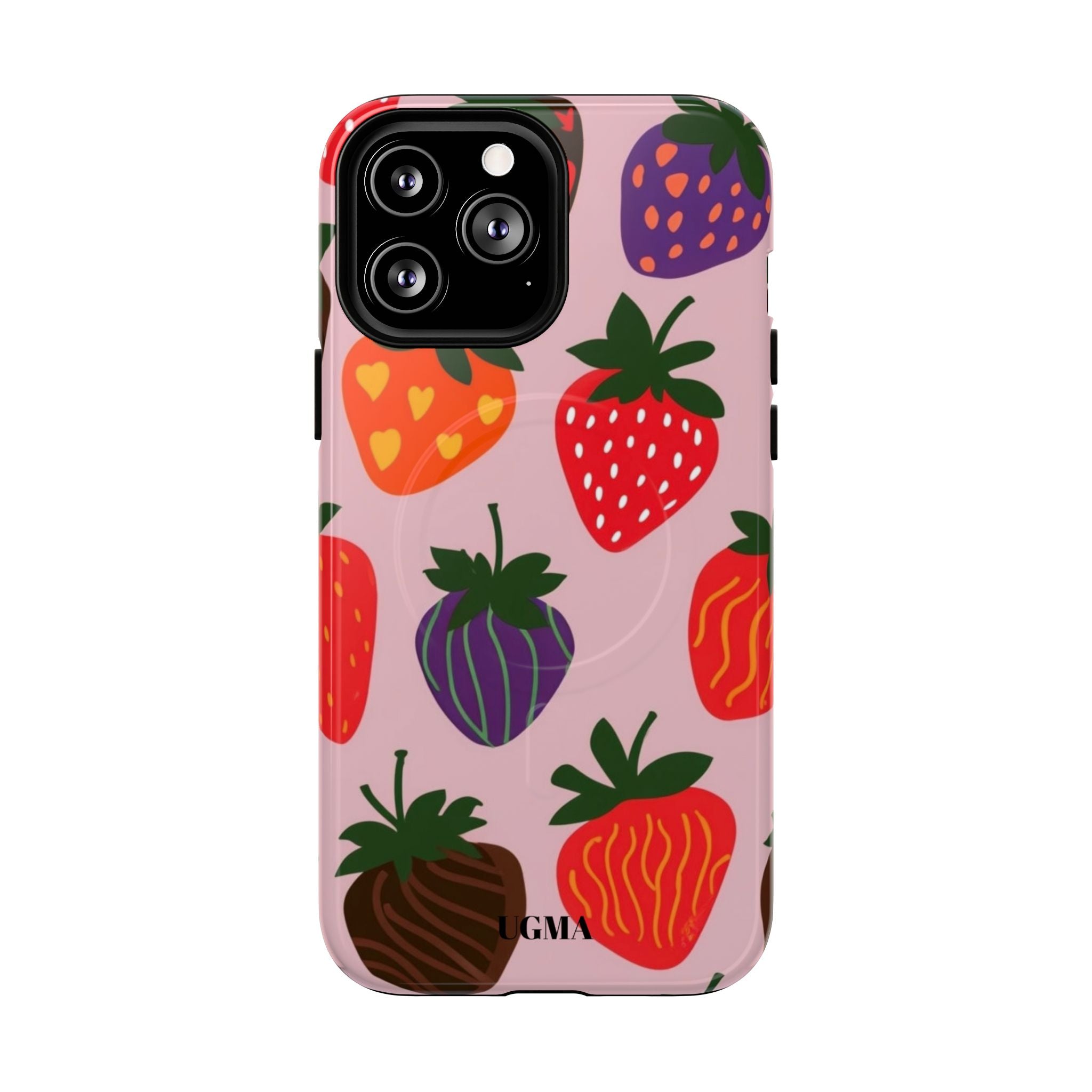 Strawberry Pattern Tough Magnetic Phone Case — Cute Pink Fruit Design