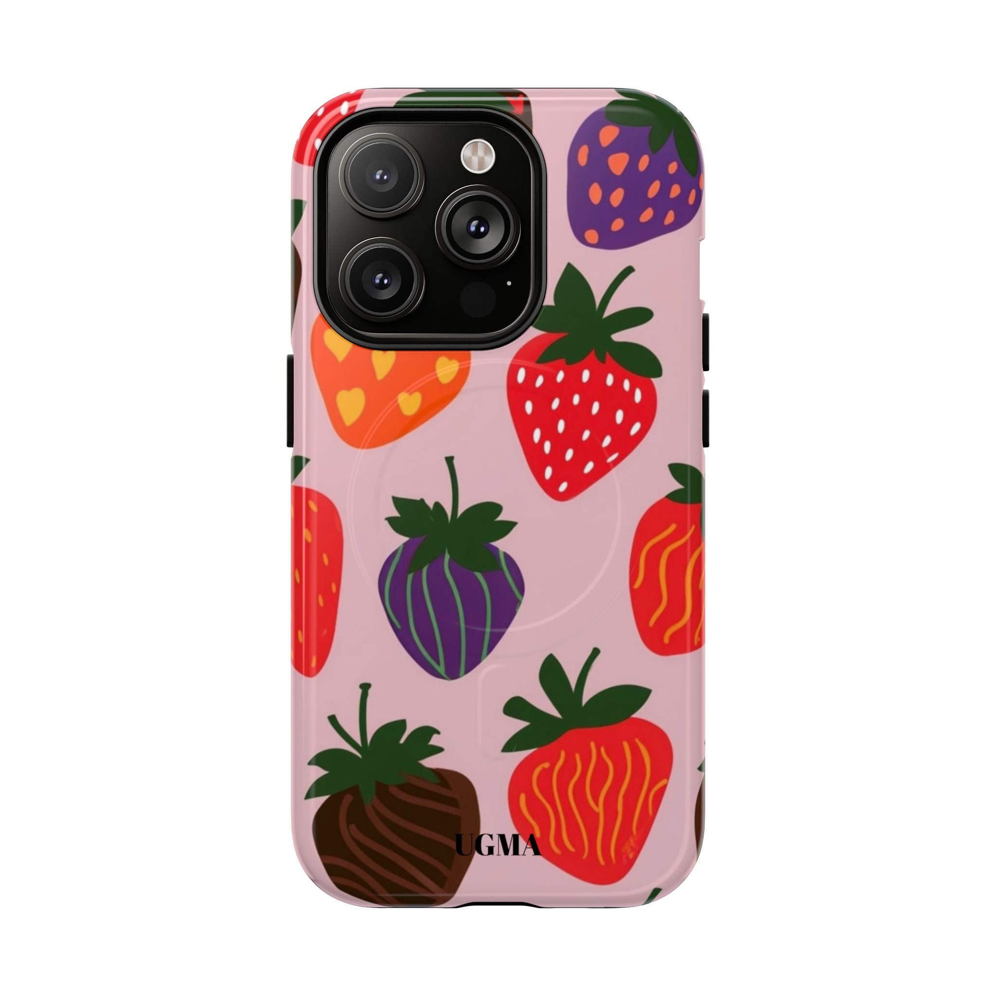 Strawberry Pattern Tough Magnetic Phone Case — Cute Pink Fruit Design