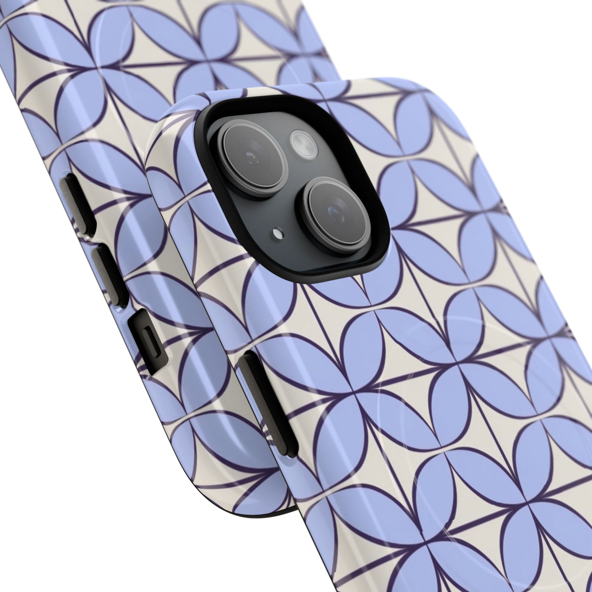Geometric Blue Flower Pattern Magnetic Phone Case — Tough Protective iPhone Cover