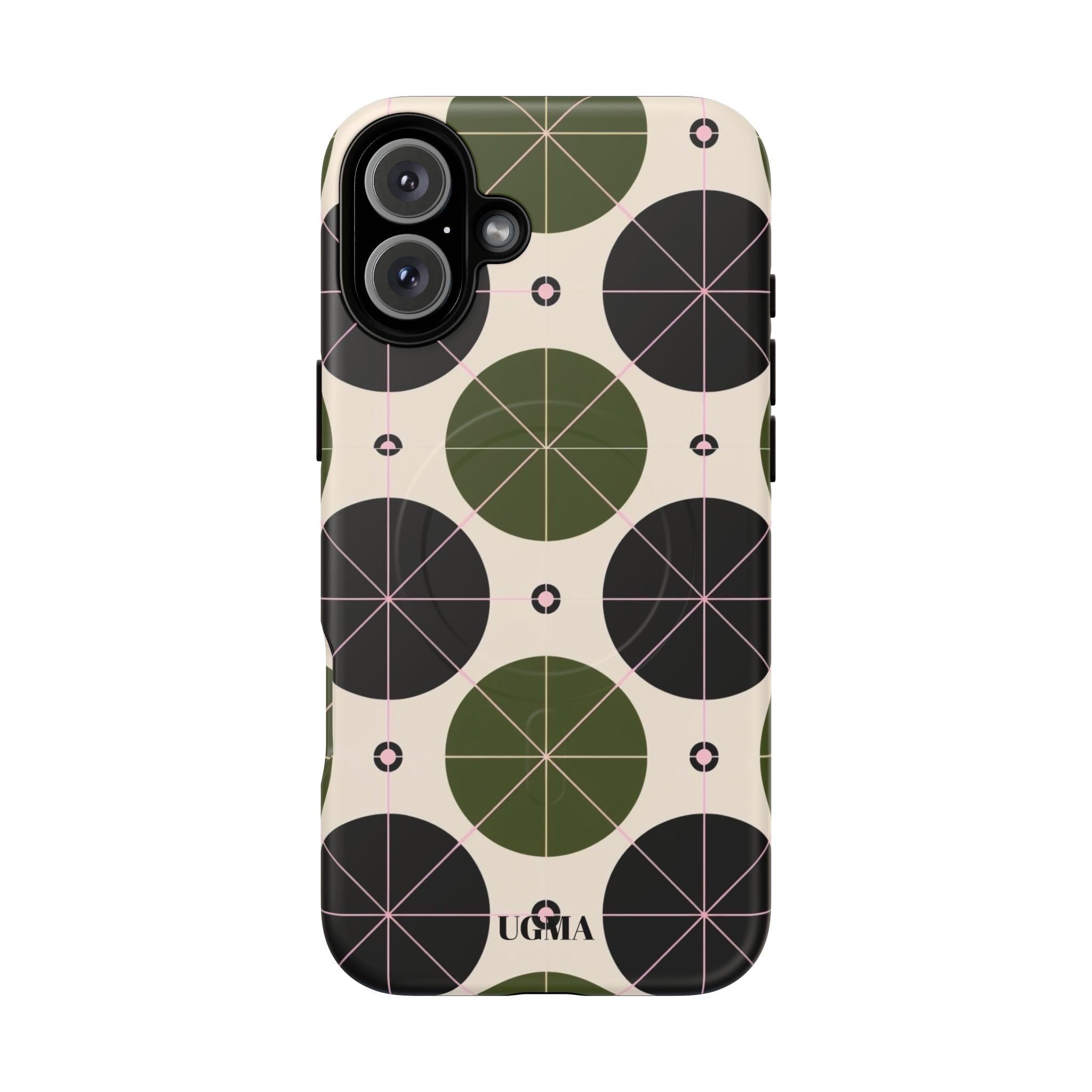 Magnetic Tough Phone Case — Geometric Olive & Black Circle Pattern