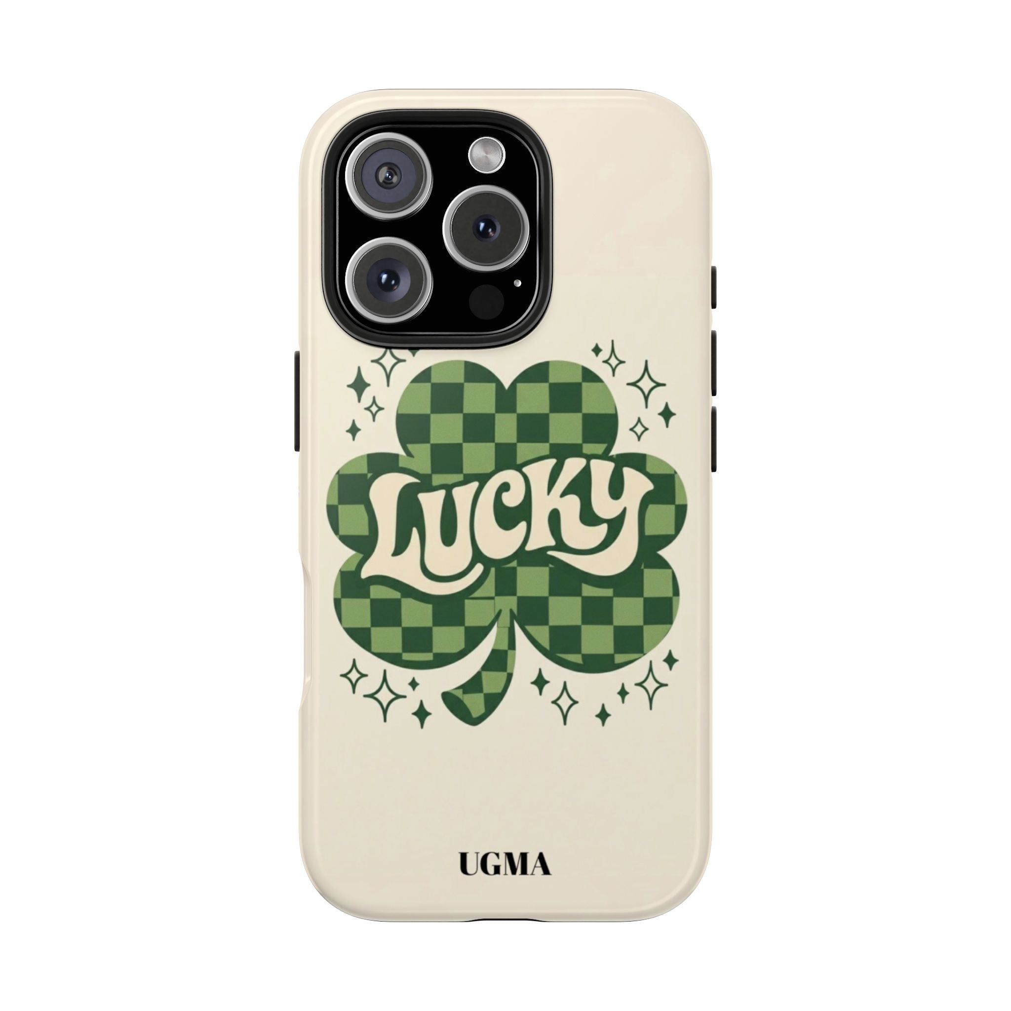 Lucky Clover Phone Case — Retro Green Checker St. Patrick’s Tough Phone Case