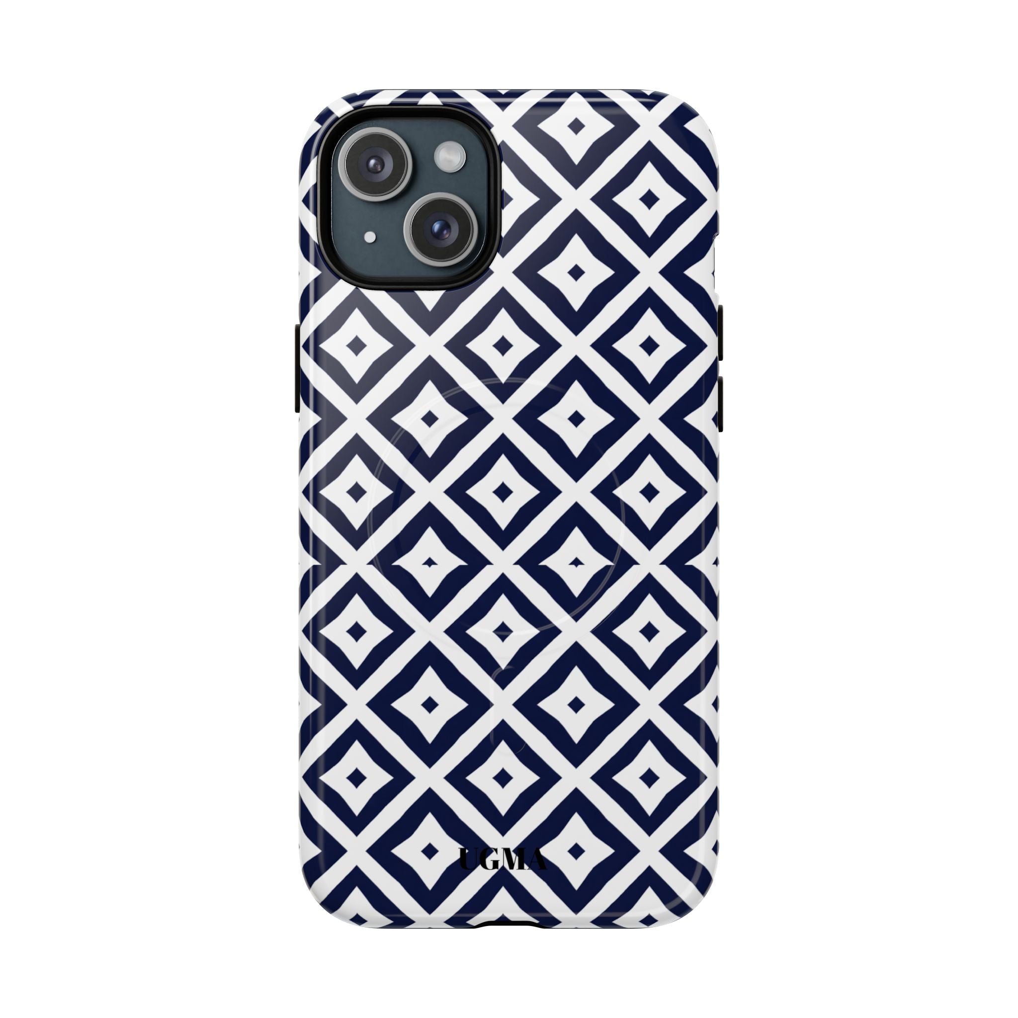 Magnetic Tough Phone Case — Navy Geometric Diamond Pattern