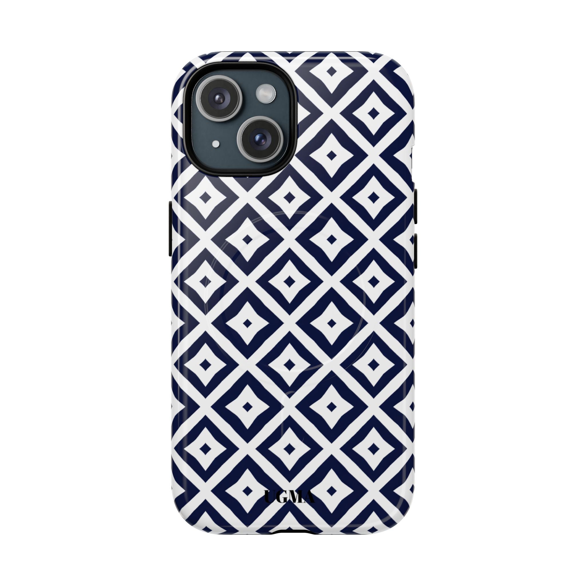 Magnetic Tough Phone Case — Navy Geometric Diamond Pattern