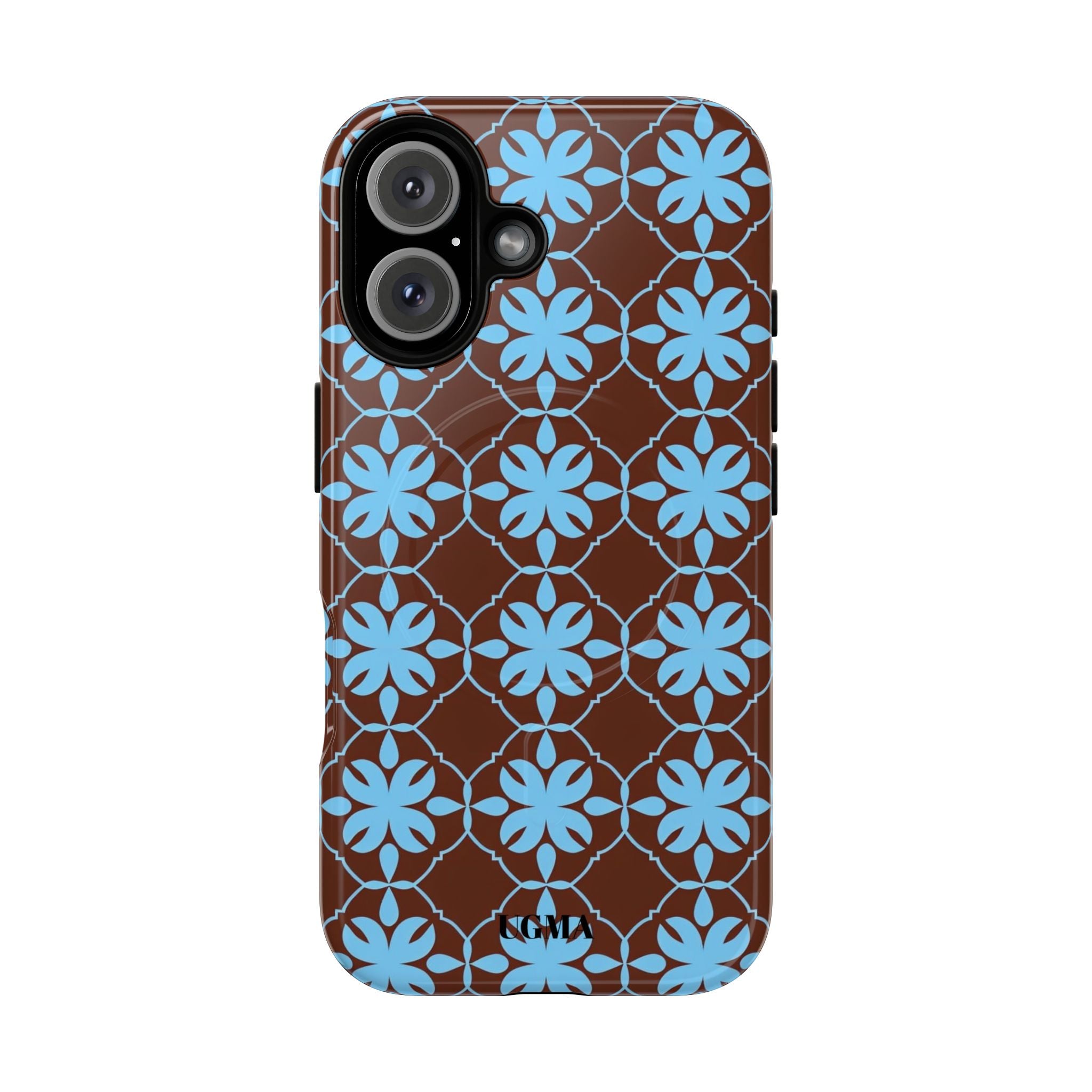 Floral Lattice Tough Magnetic Phone Case — Blue on Brown