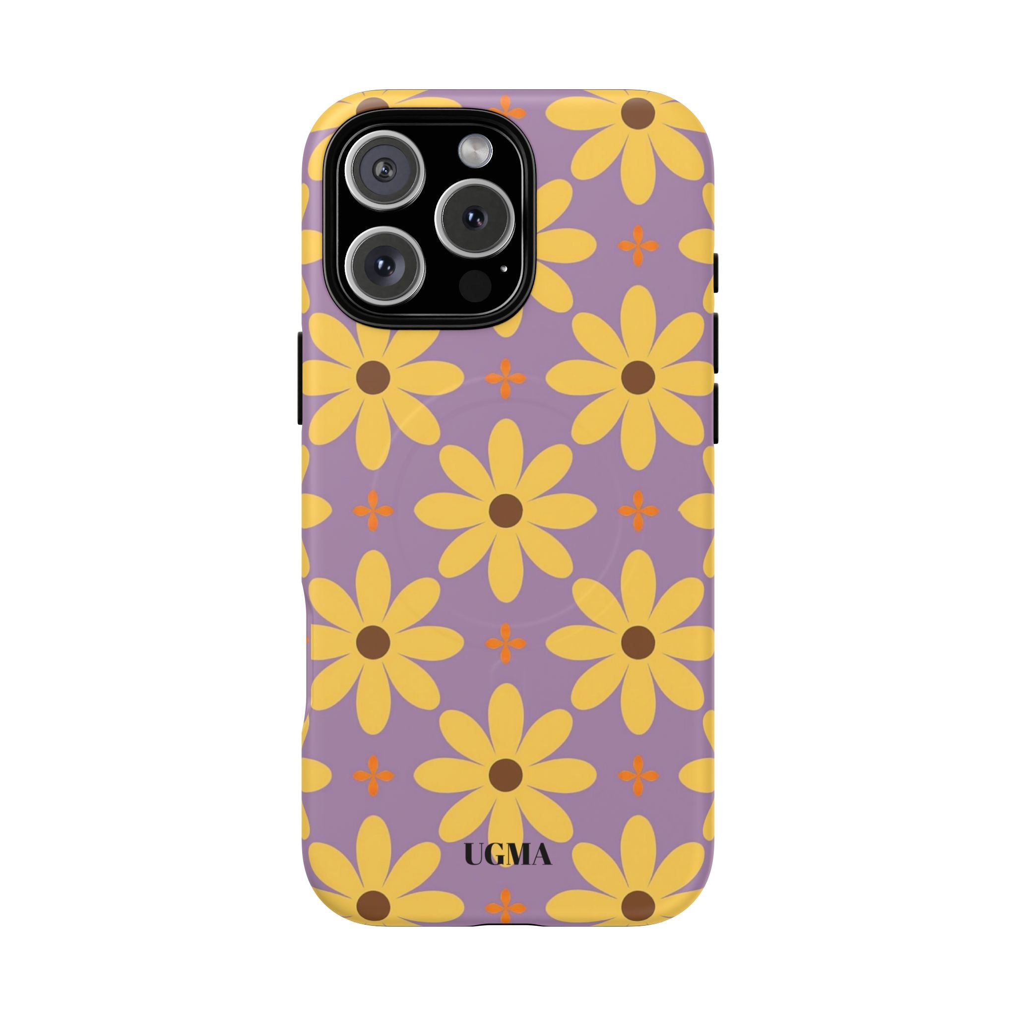 Floral Retro Daisy Tough Magnetic Phone Case — Yellow Flowers on Lavender