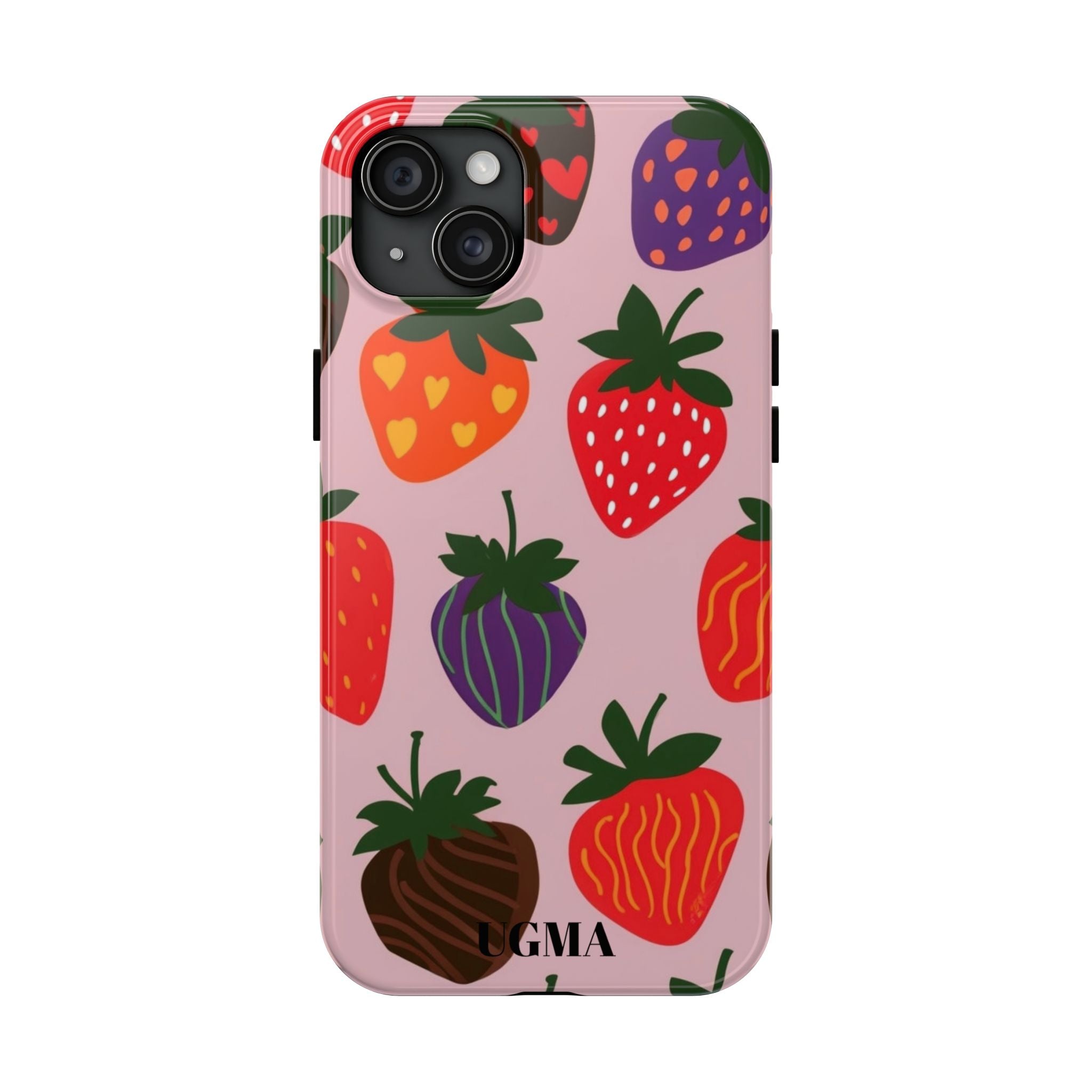 Strawberry Pattern Tough Phone Case — Cute Pastel Fruit Protective Cover