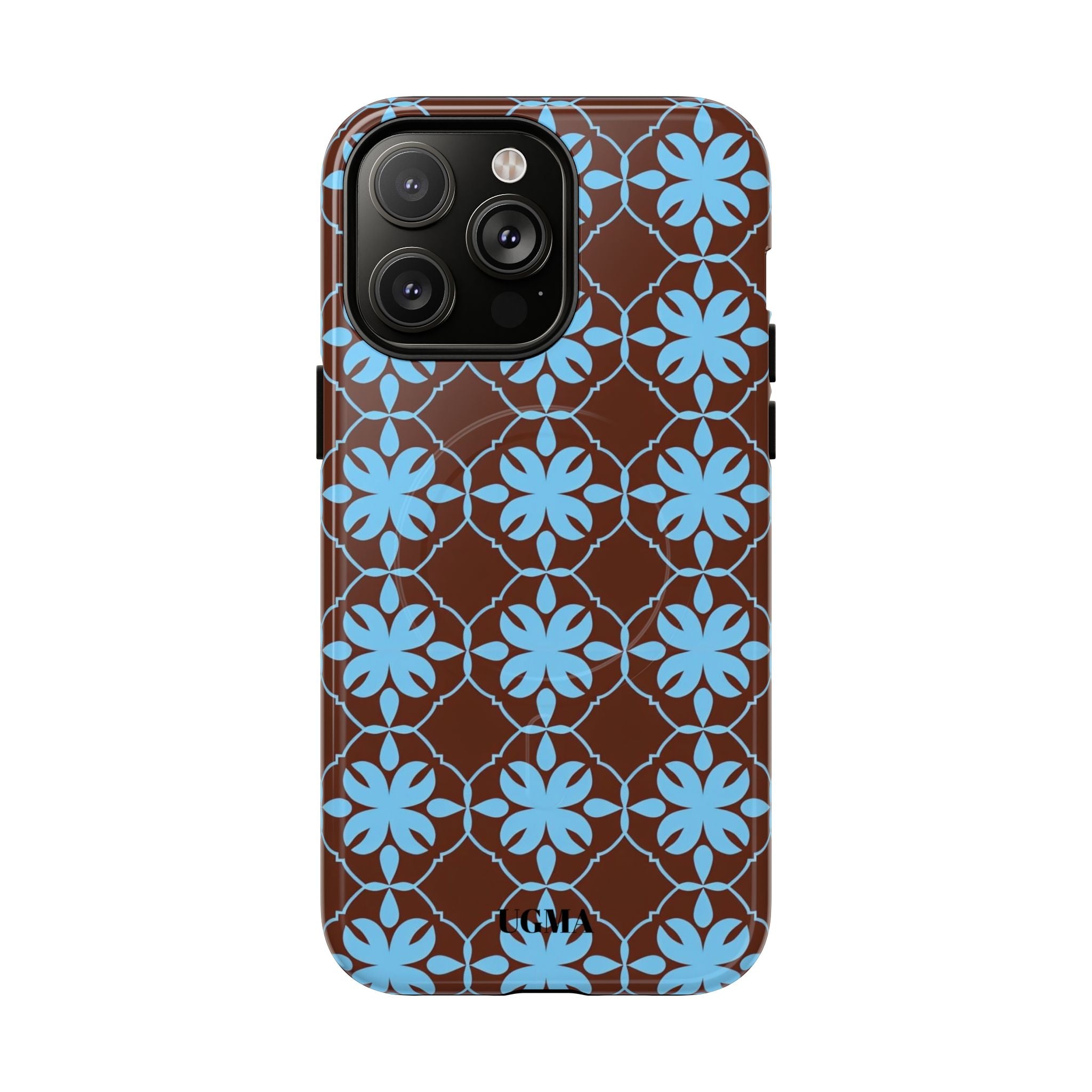 Floral Lattice Tough Magnetic Phone Case — Blue on Brown