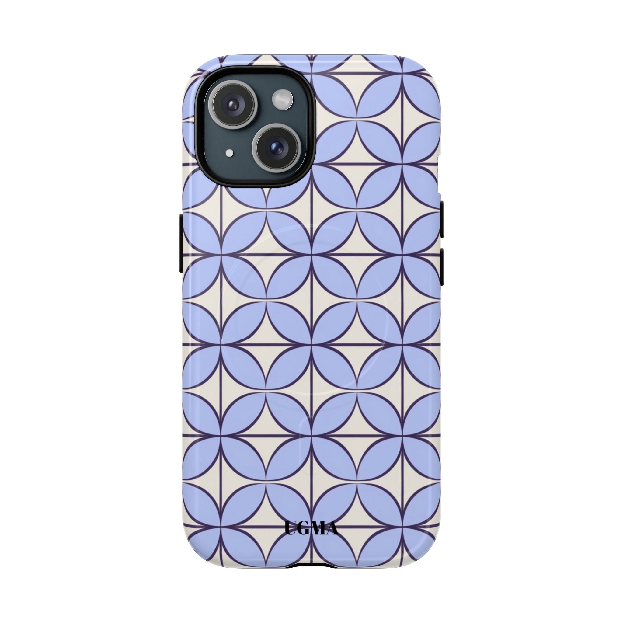 Geometric Blue Flower Pattern Magnetic Phone Case — Tough Protective iPhone Cover