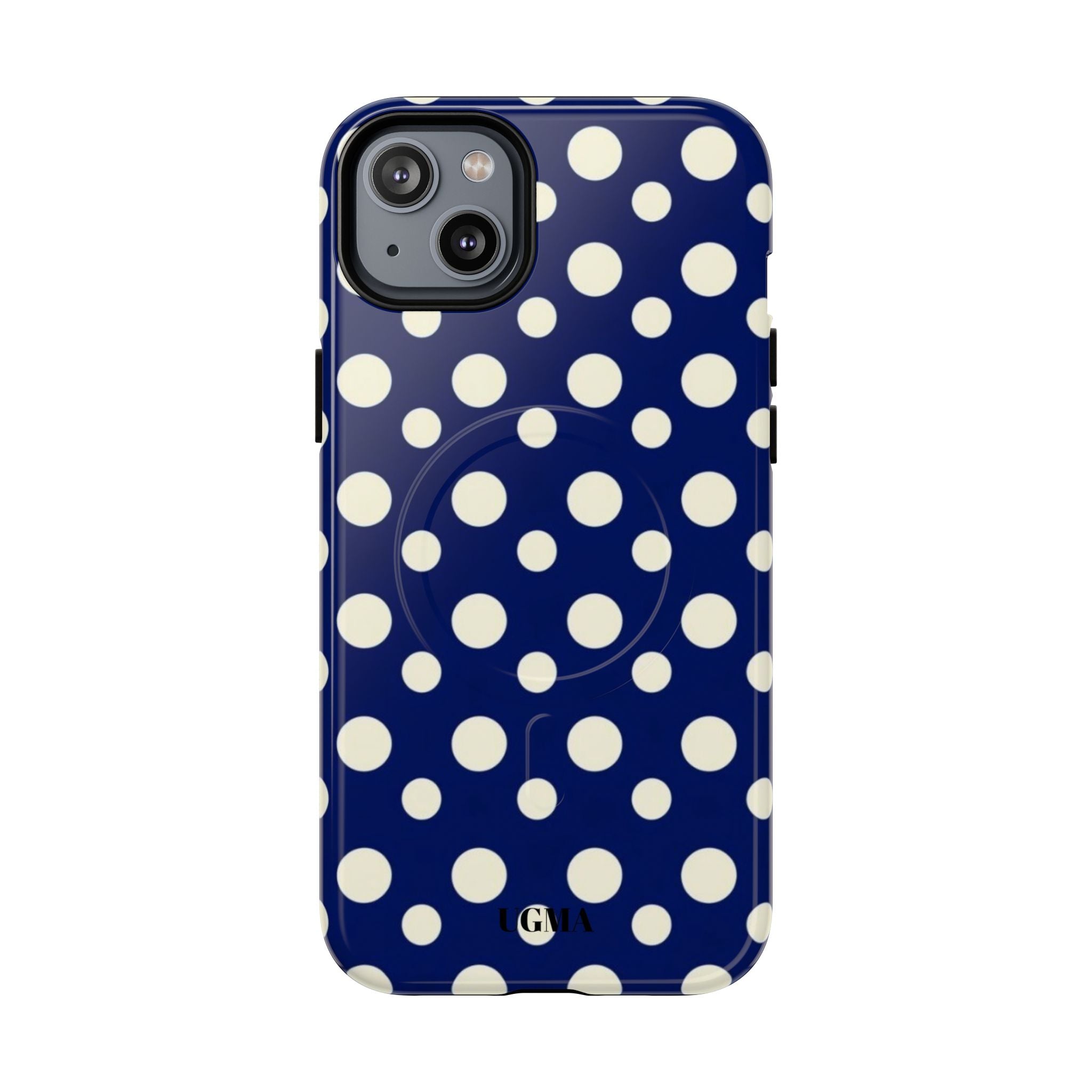 Polka Dot Tough Magnetic Phone Case — Navy & White Protective Magnetic Cover