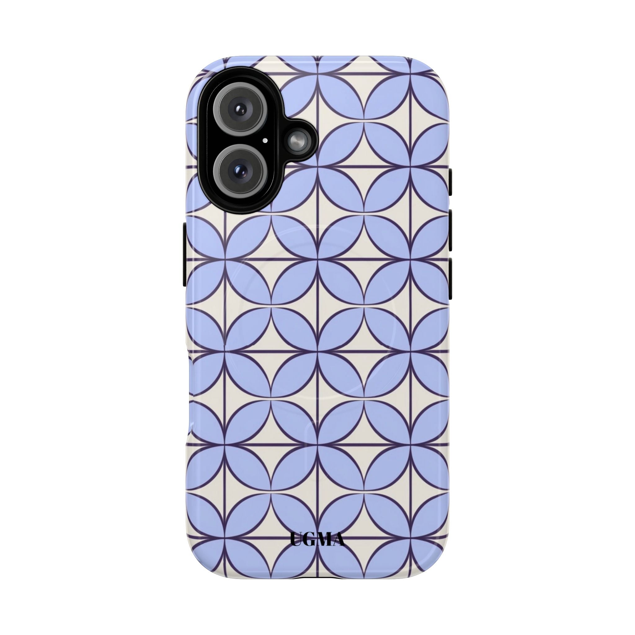 Geometric Blue Flower Pattern Magnetic Phone Case — Tough Protective iPhone Cover