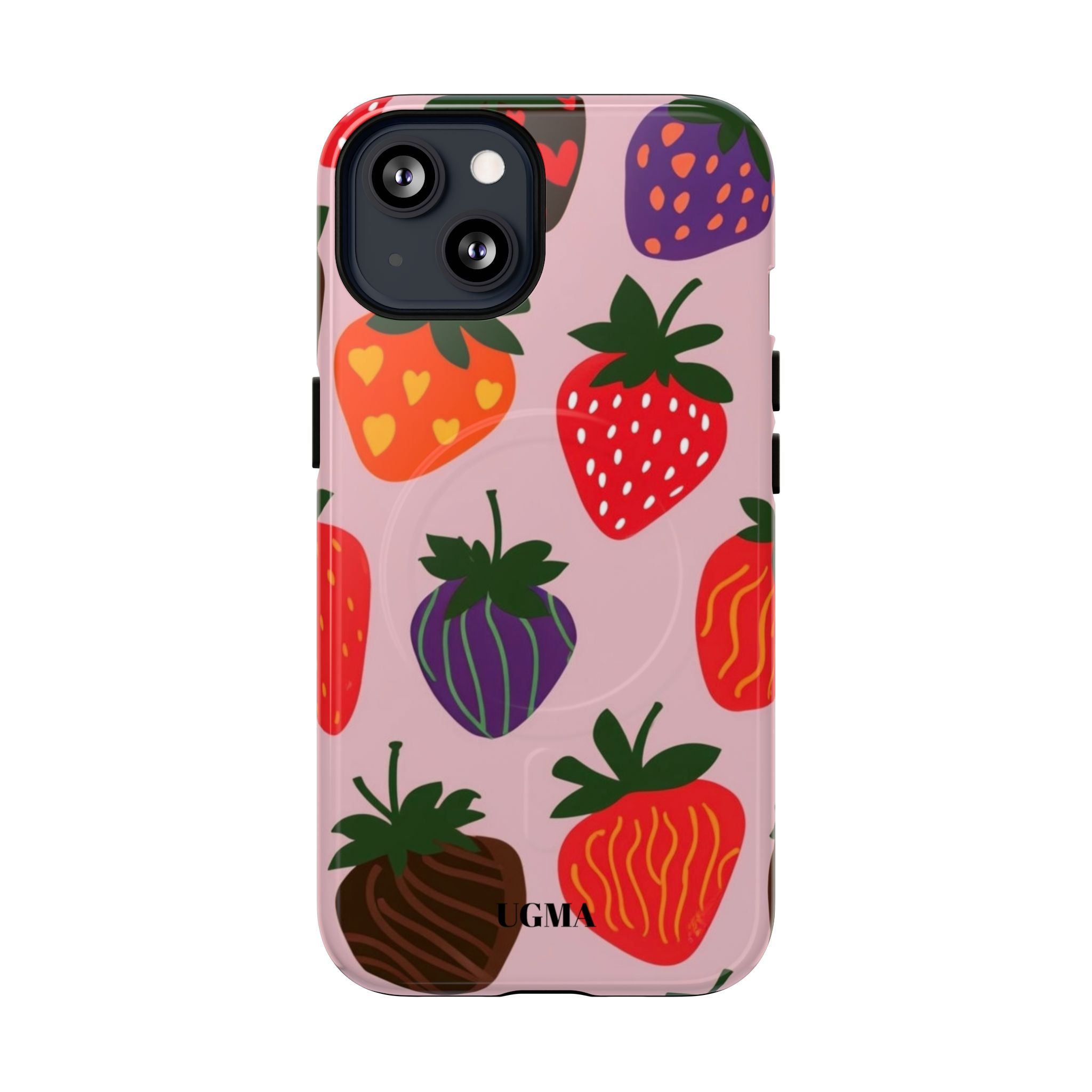 Strawberry Pattern Tough Magnetic Phone Case — Cute Pink Fruit Design