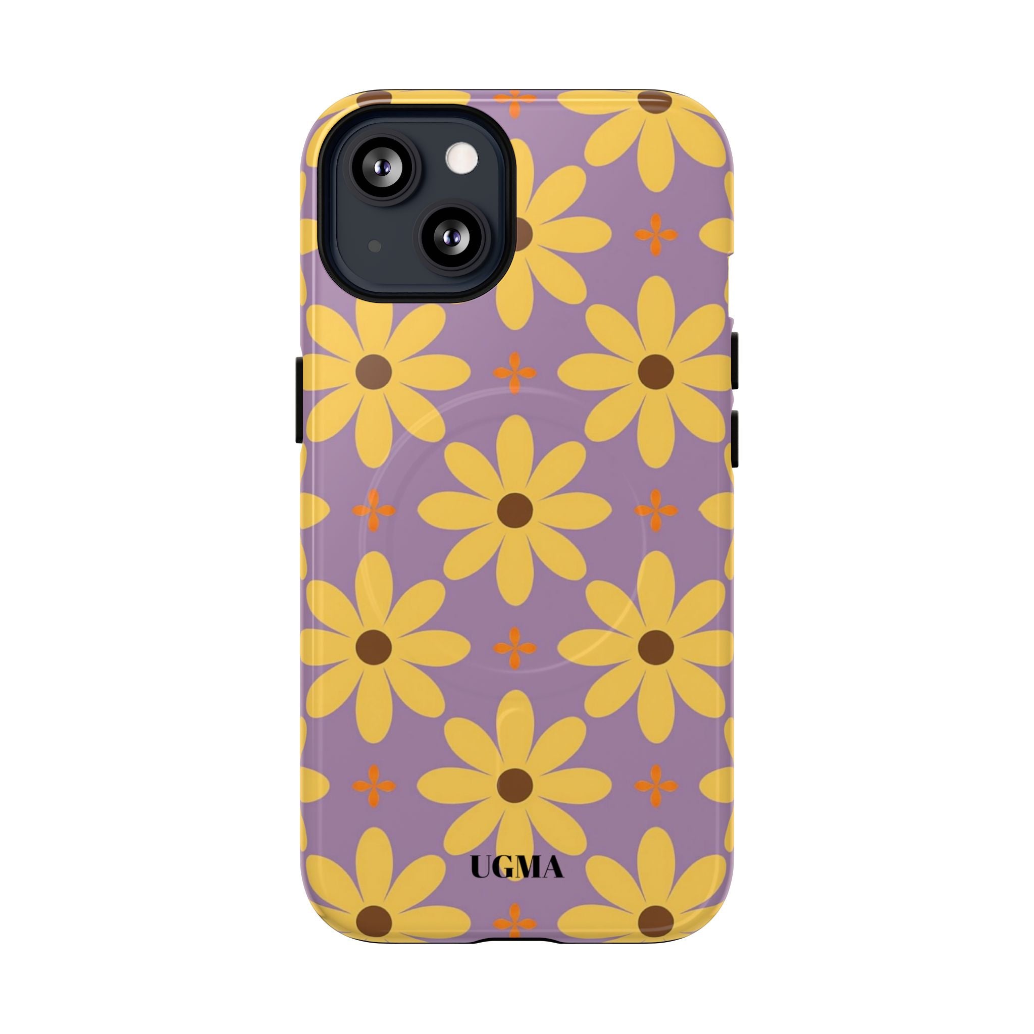 Floral Retro Daisy Tough Magnetic Phone Case — Yellow Flowers on Lavender