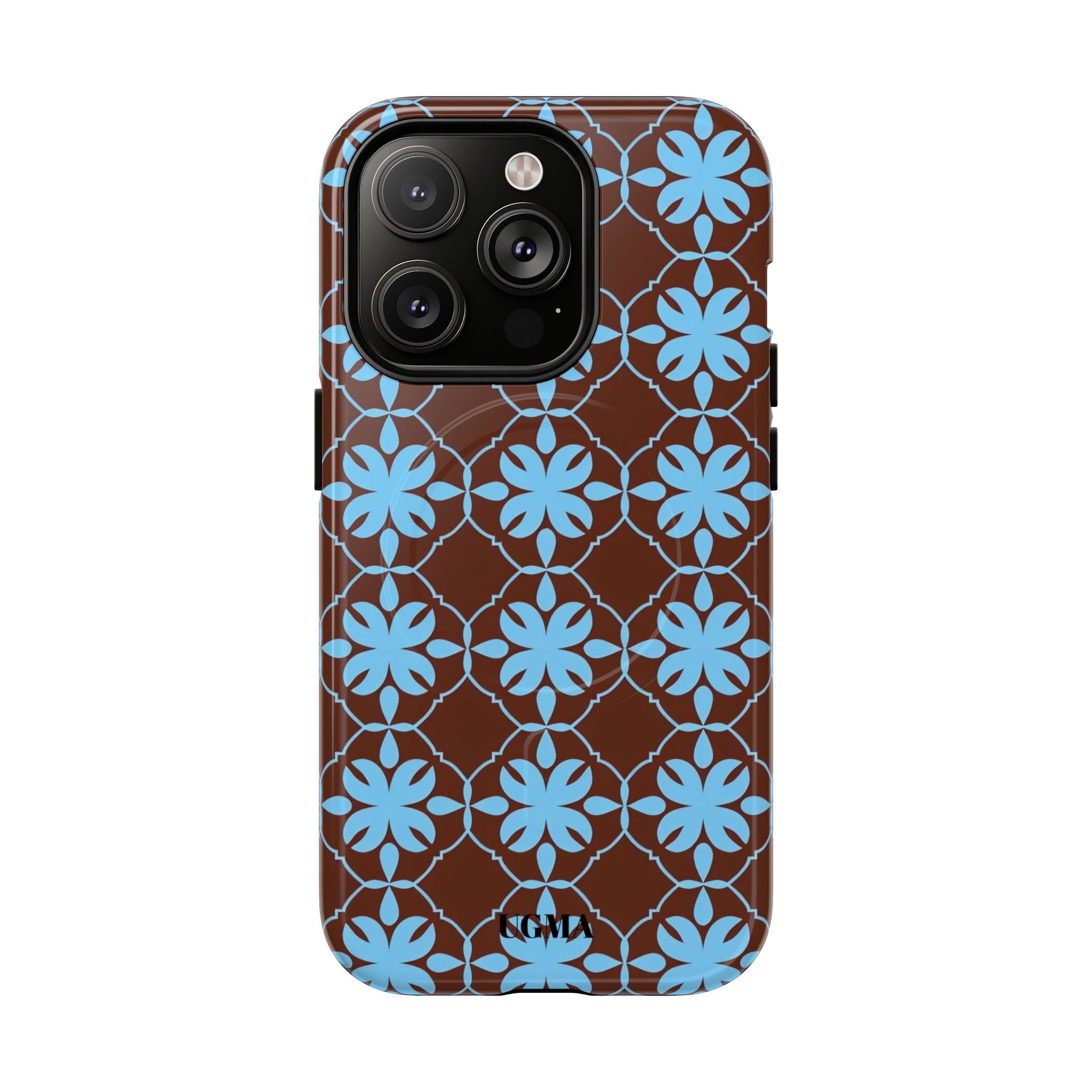 Floral Lattice Tough Magnetic Phone Case — Blue on Brown