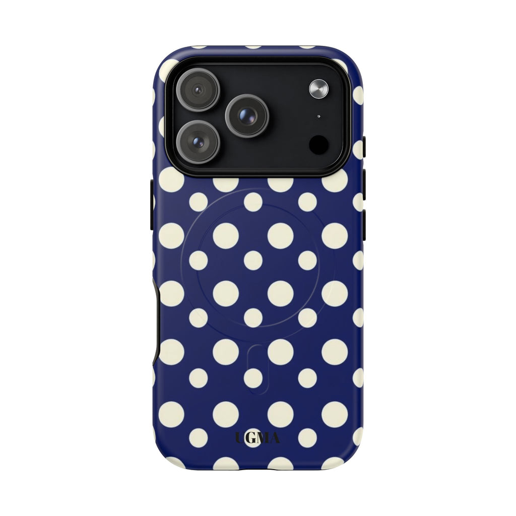 Polka Dot Tough Magnetic Phone Case — Navy & White Protective Magnetic Cover