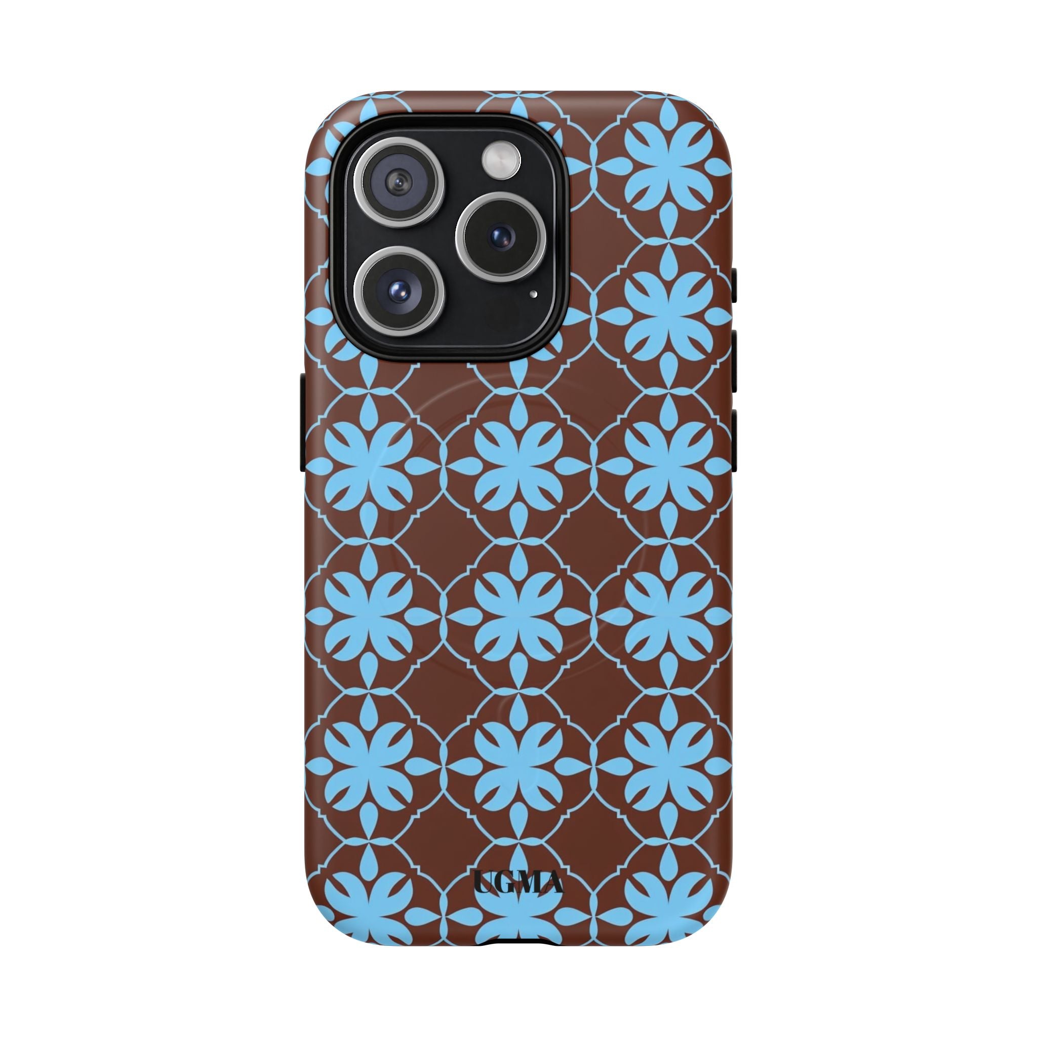 Floral Lattice Tough Magnetic Phone Case — Blue on Brown