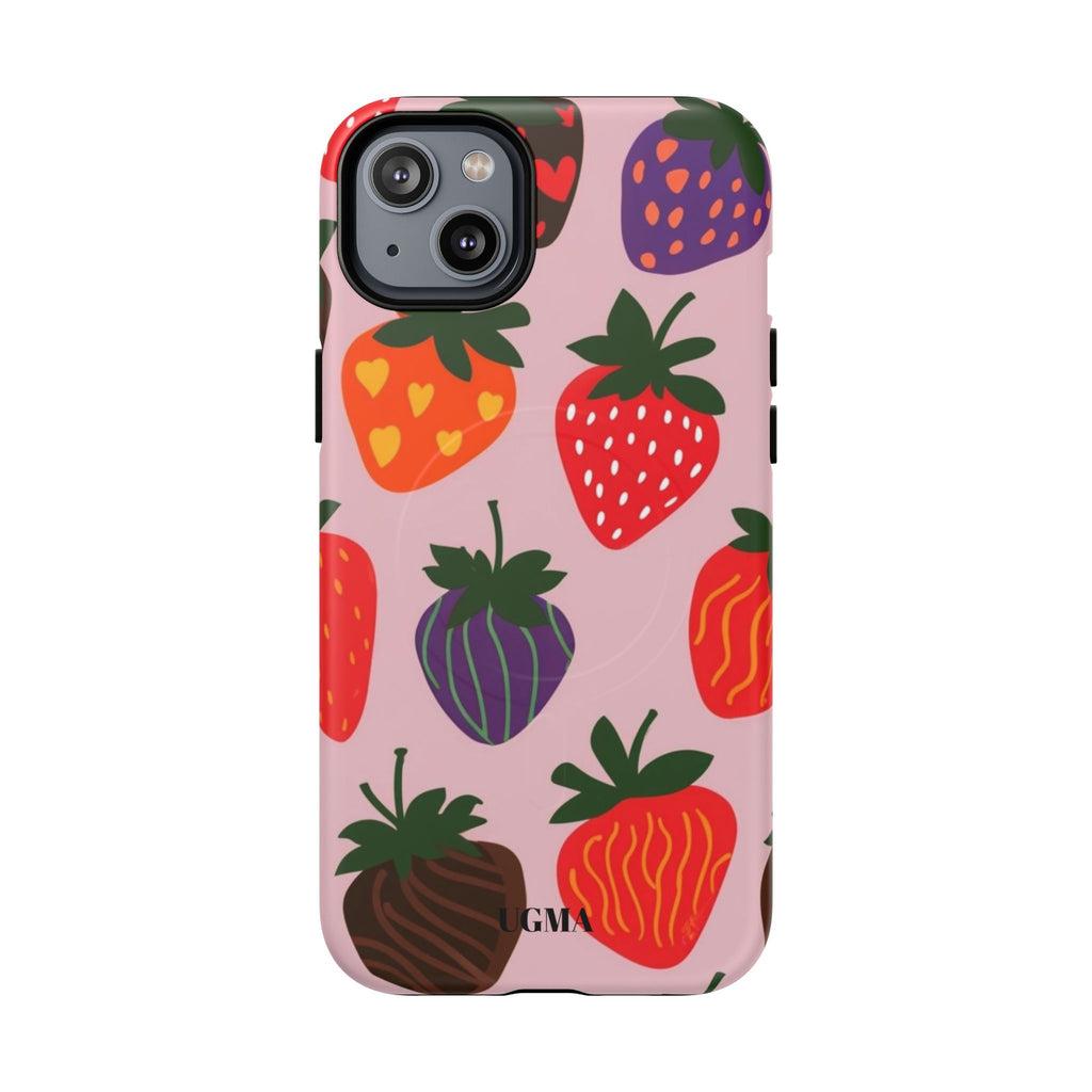 Strawberry Pattern Tough Magnetic Phone Case — Cute Pink Fruit Design