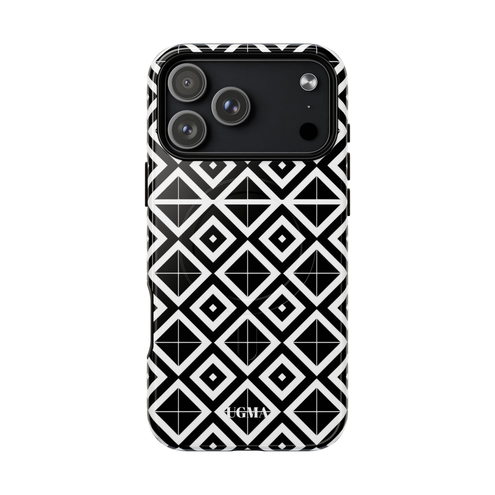 Magnetic Phone Case — Black & White Geometric Diamond Pattern, Tough Protective Cover