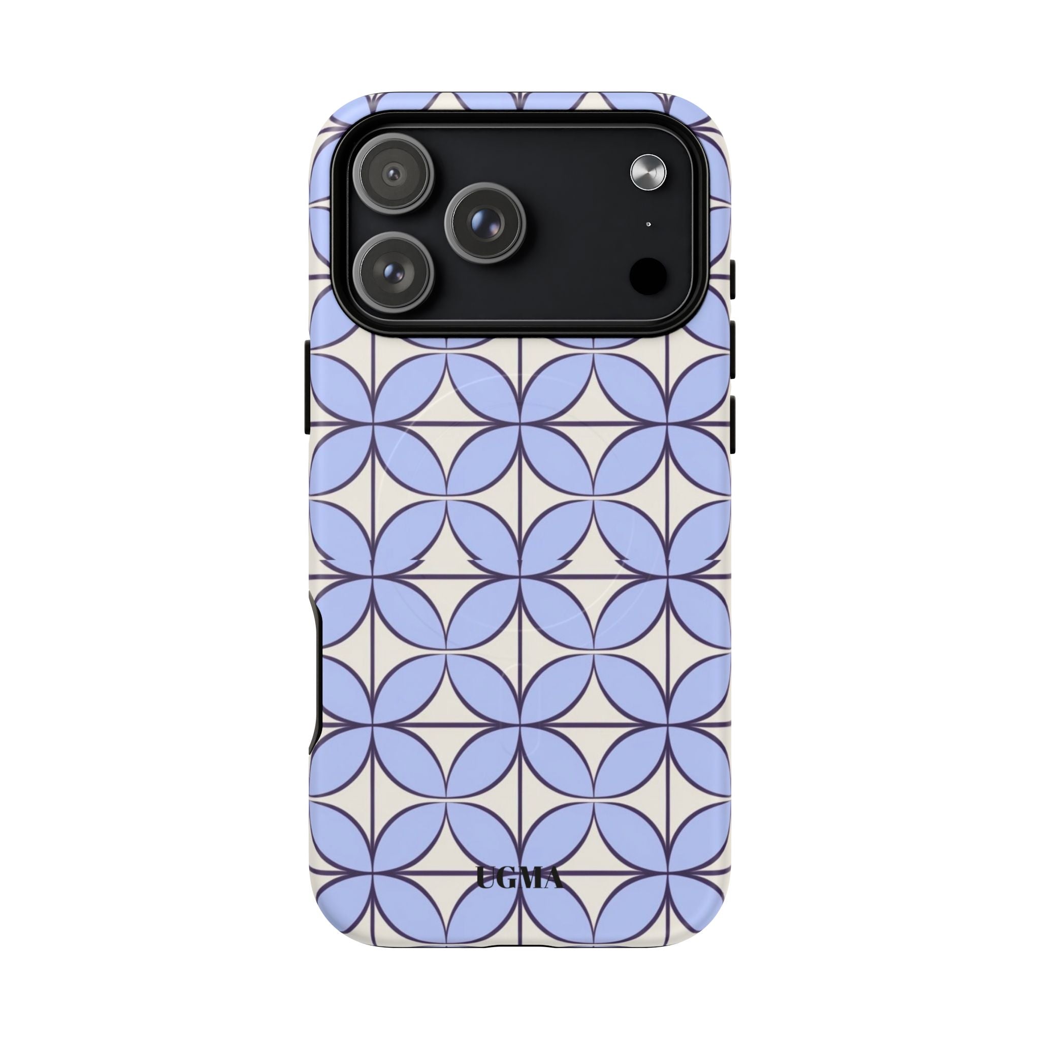 Geometric Blue Flower Pattern Magnetic Phone Case — Tough Protective iPhone Cover