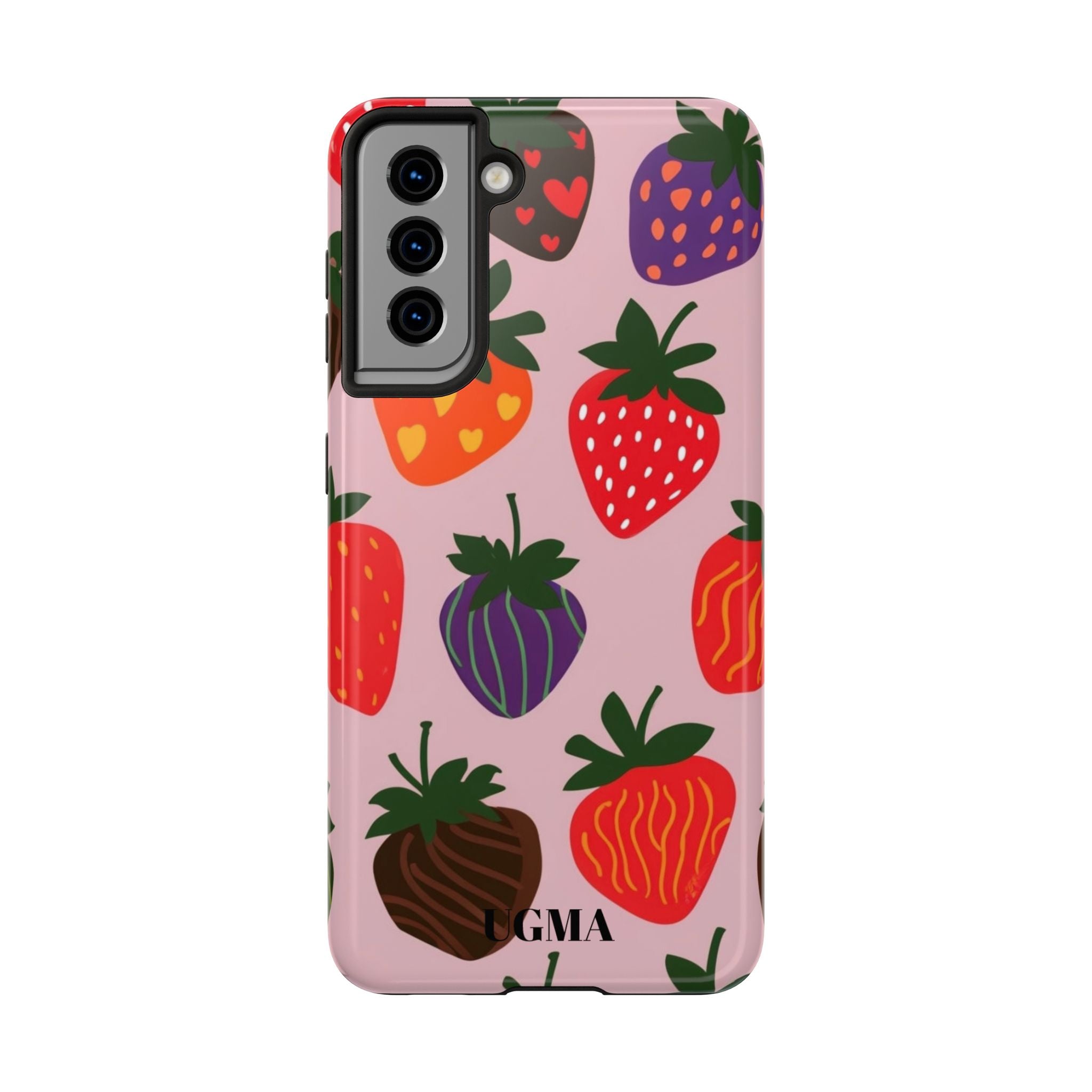 Strawberry Pattern Tough Phone Case — Cute Pastel Fruit Protective Cover