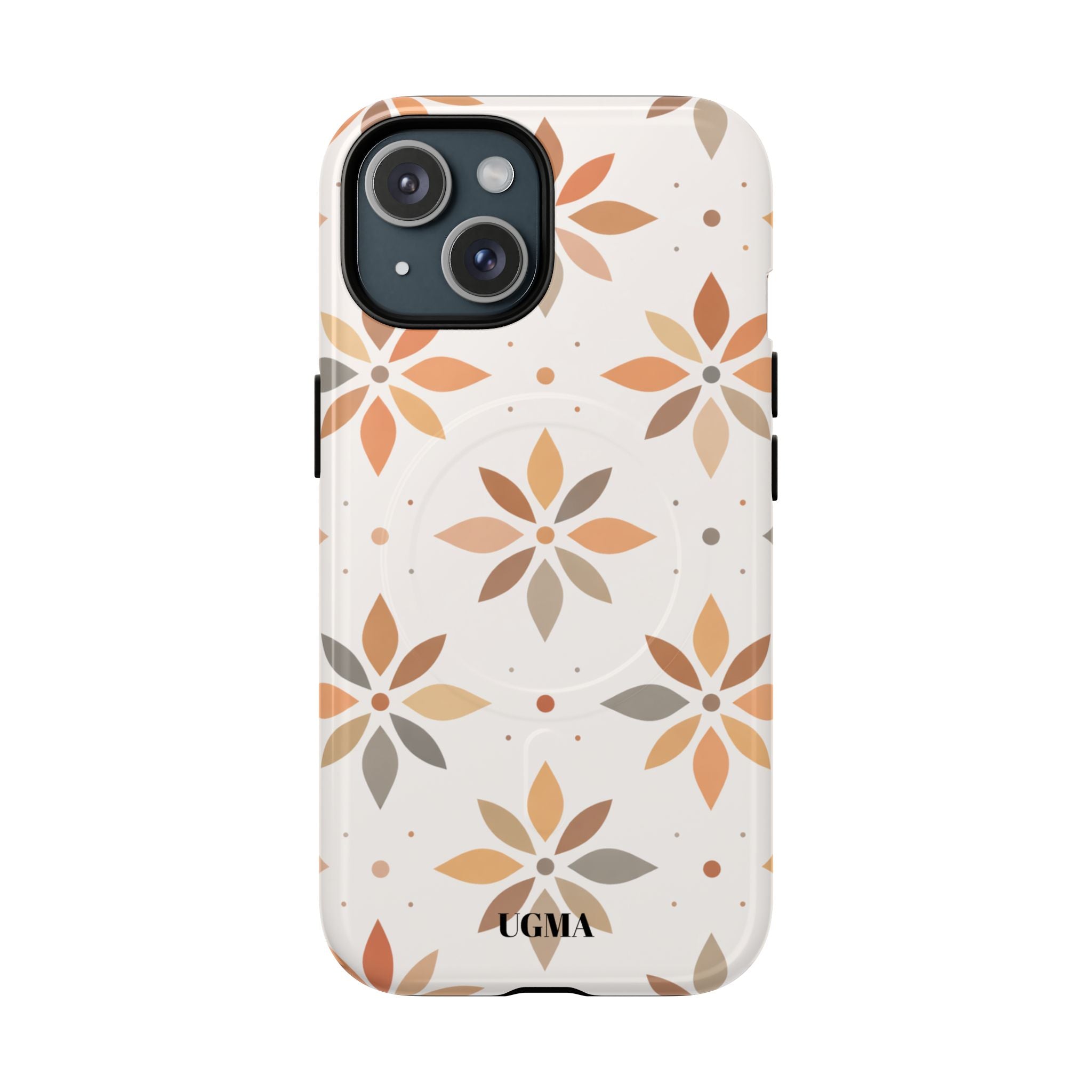 Floral Tile Tough Magnetic Phone Case — Neutral Autumn Blossom Design