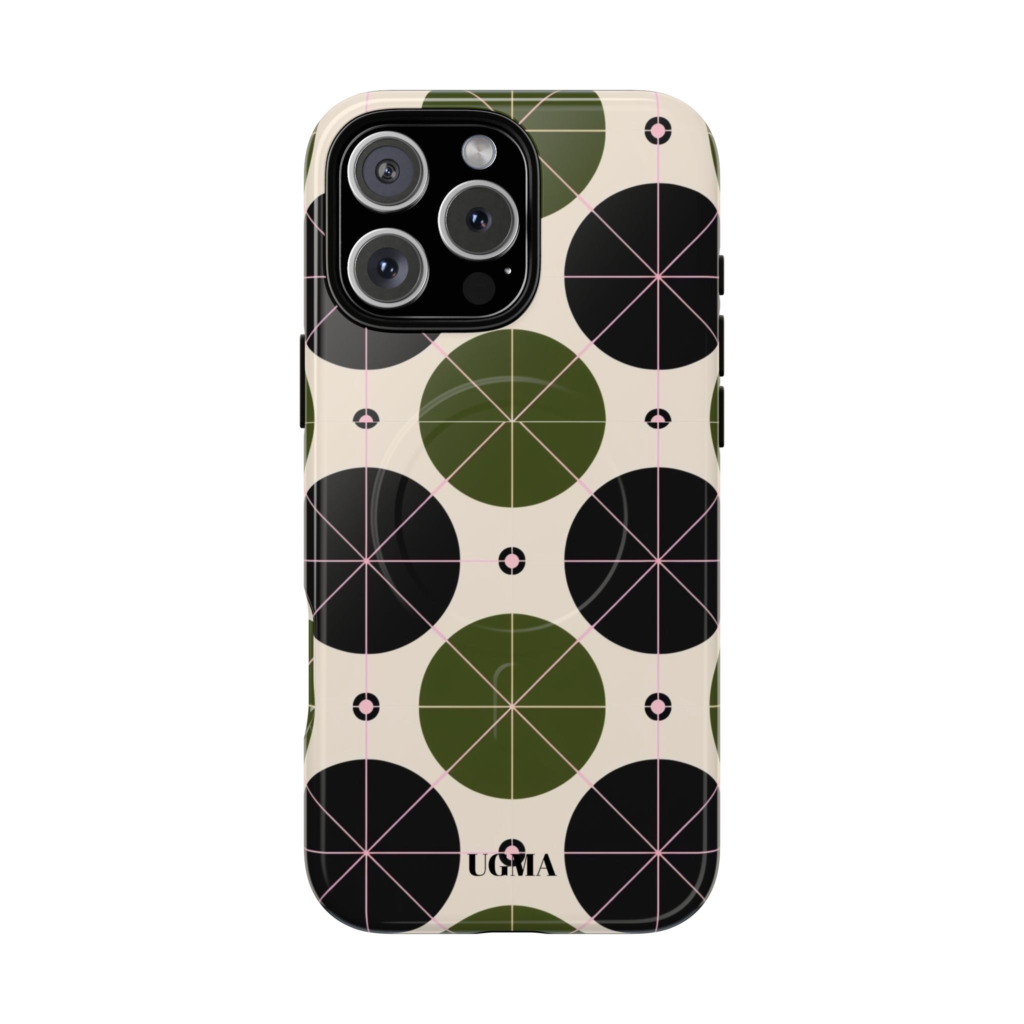 Magnetic Tough Phone Case — Geometric Olive & Black Circle Pattern
