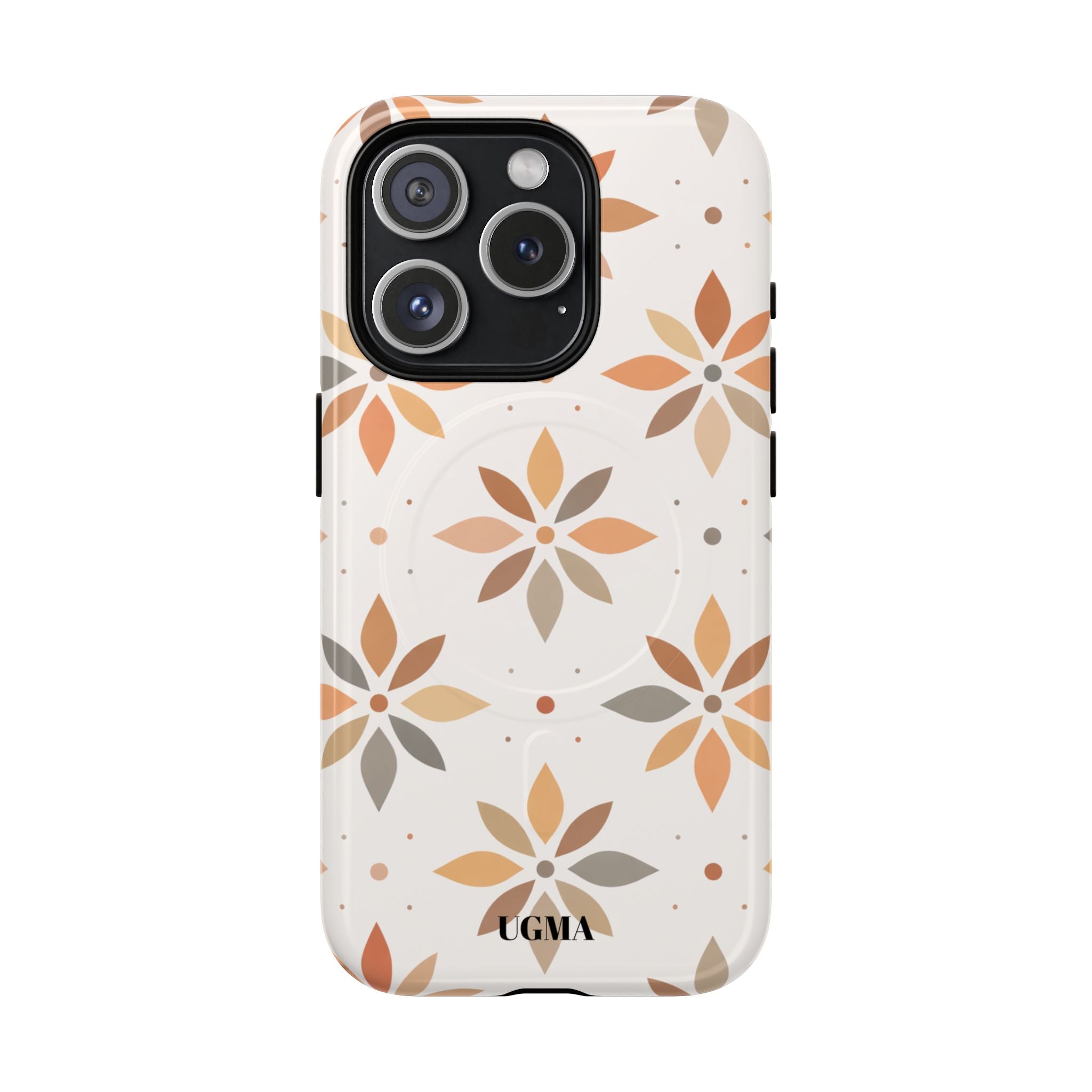Floral Tile Tough Magnetic Phone Case — Neutral Autumn Blossom Design