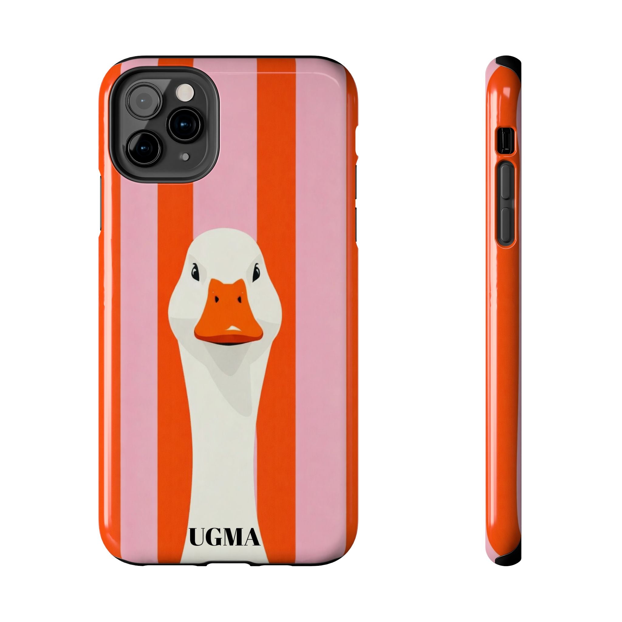 Goose Stripe Tough Phone Case — Quirky Duck Portrait Protective Cover