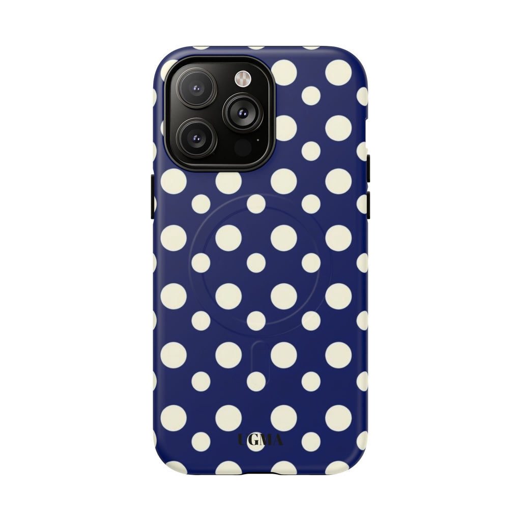 Polka Dot Tough Magnetic Phone Case — Navy & White Protective Magnetic Cover