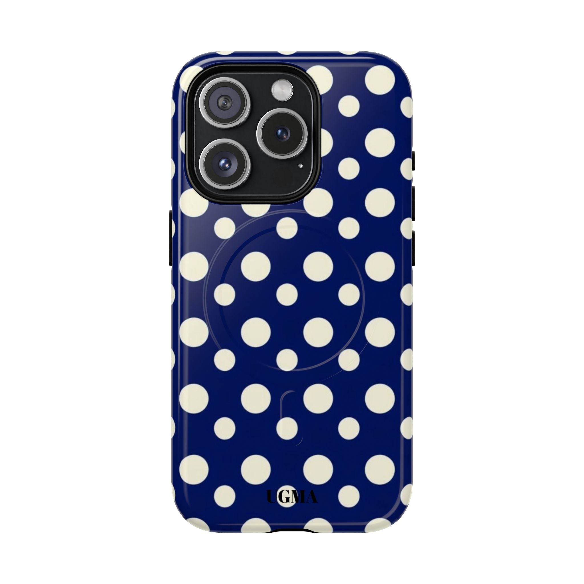 Polka Dot Tough Magnetic Phone Case — Navy & White Protective Magnetic Cover