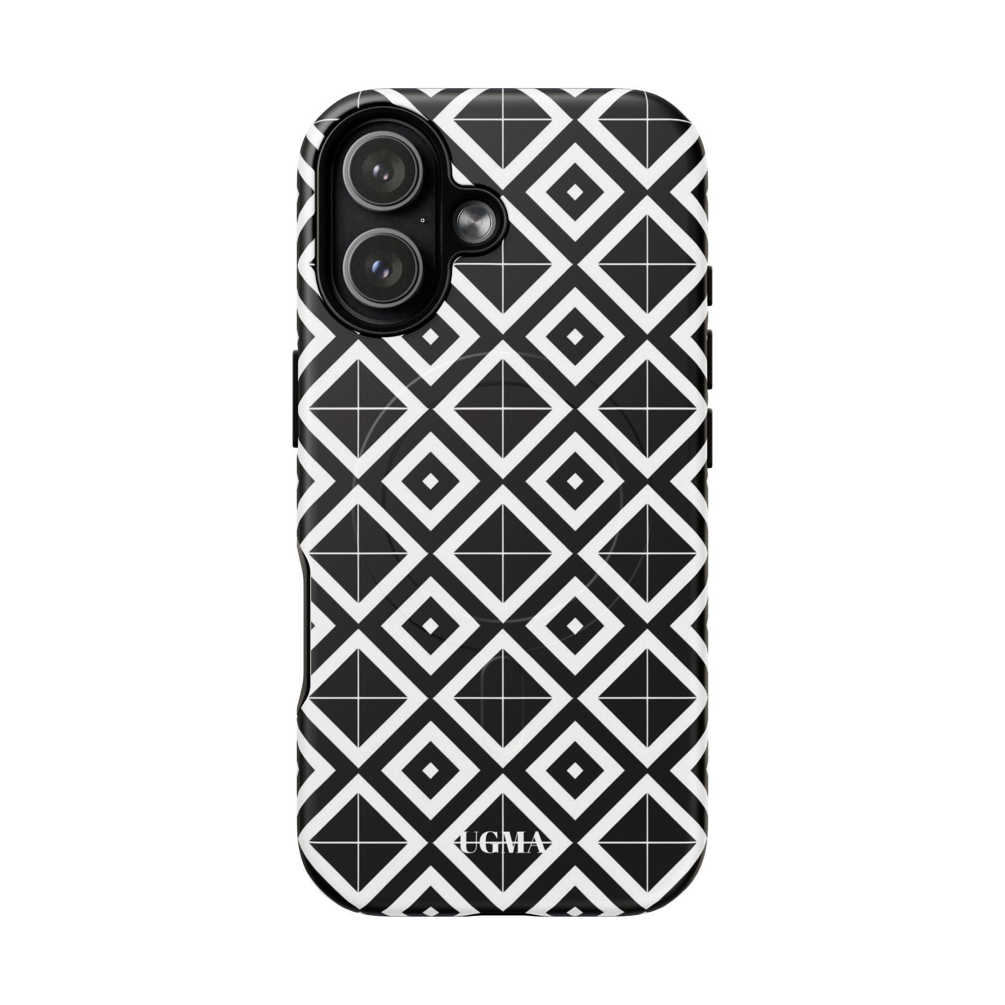 Magnetic Phone Case — Black & White Geometric Diamond Pattern, Tough Protective Cover
