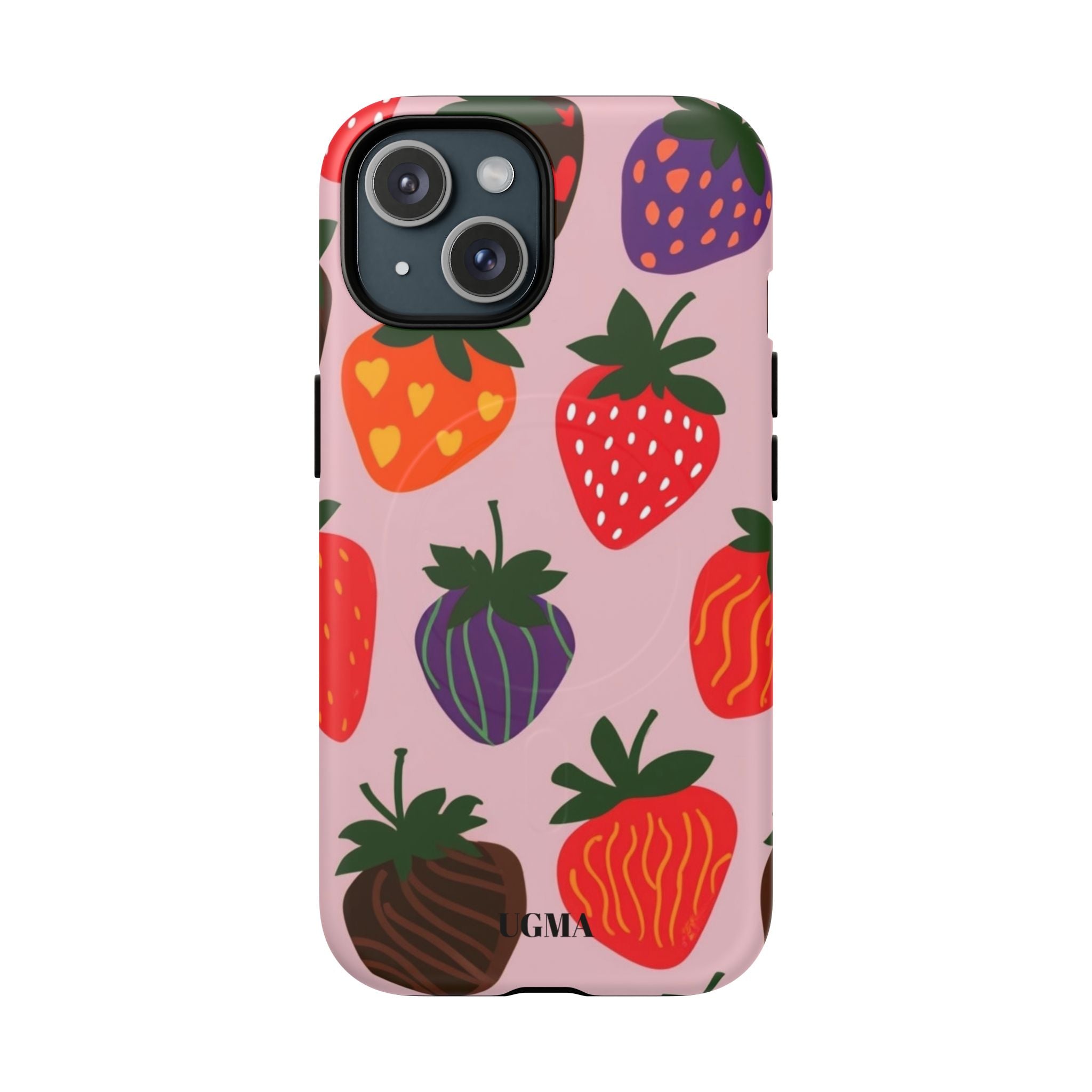 Strawberry Pattern Tough Magnetic Phone Case — Cute Pink Fruit Design