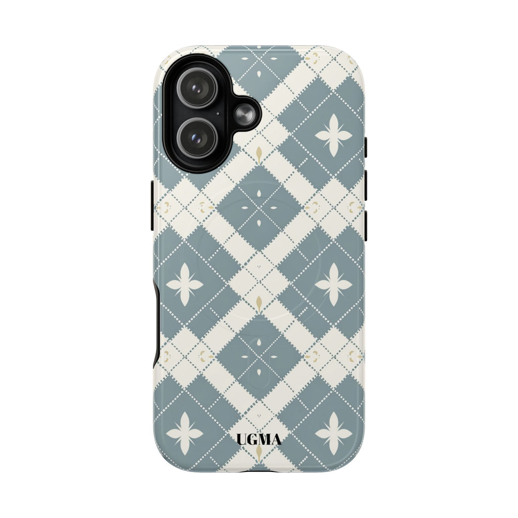 Argyle Fleur Tough Magnetic Phone Case — Blue Plaid Protective Cover