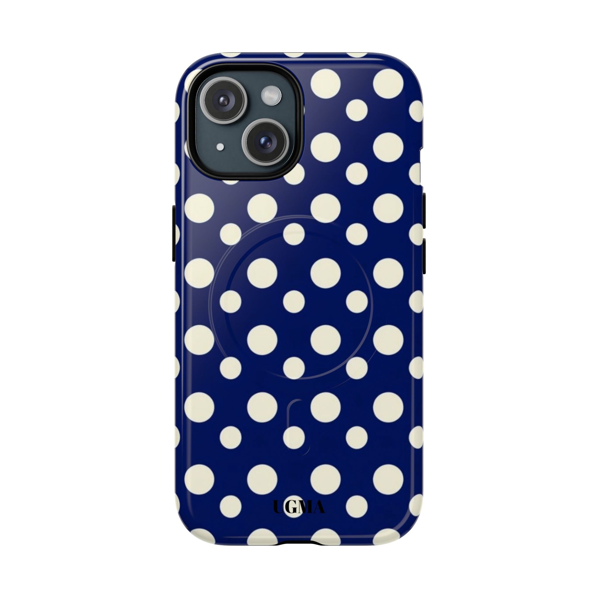 Polka Dot Tough Magnetic Phone Case — Navy & White Protective Magnetic Cover