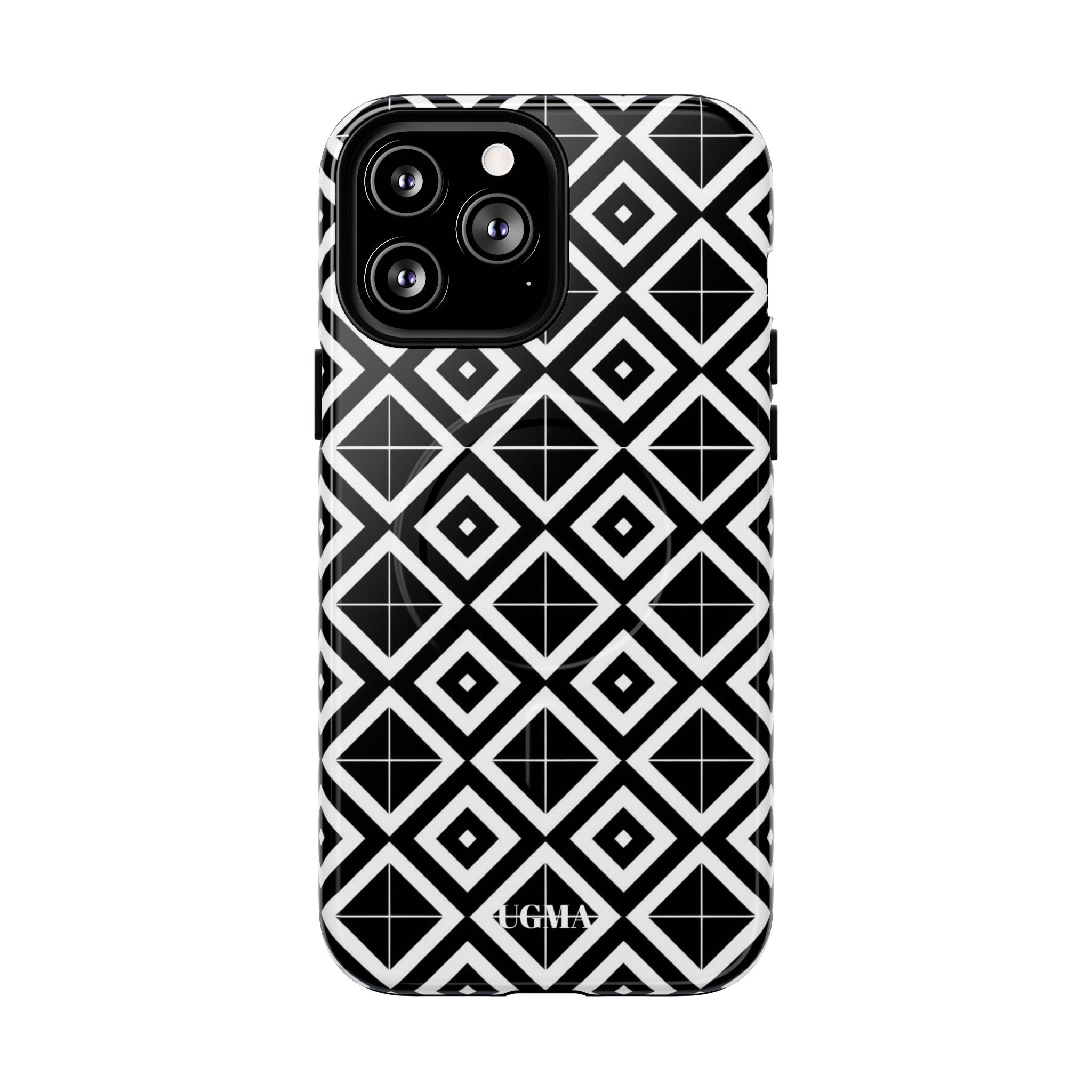 Magnetic Phone Case — Black & White Geometric Diamond Pattern, Tough Protective Cover