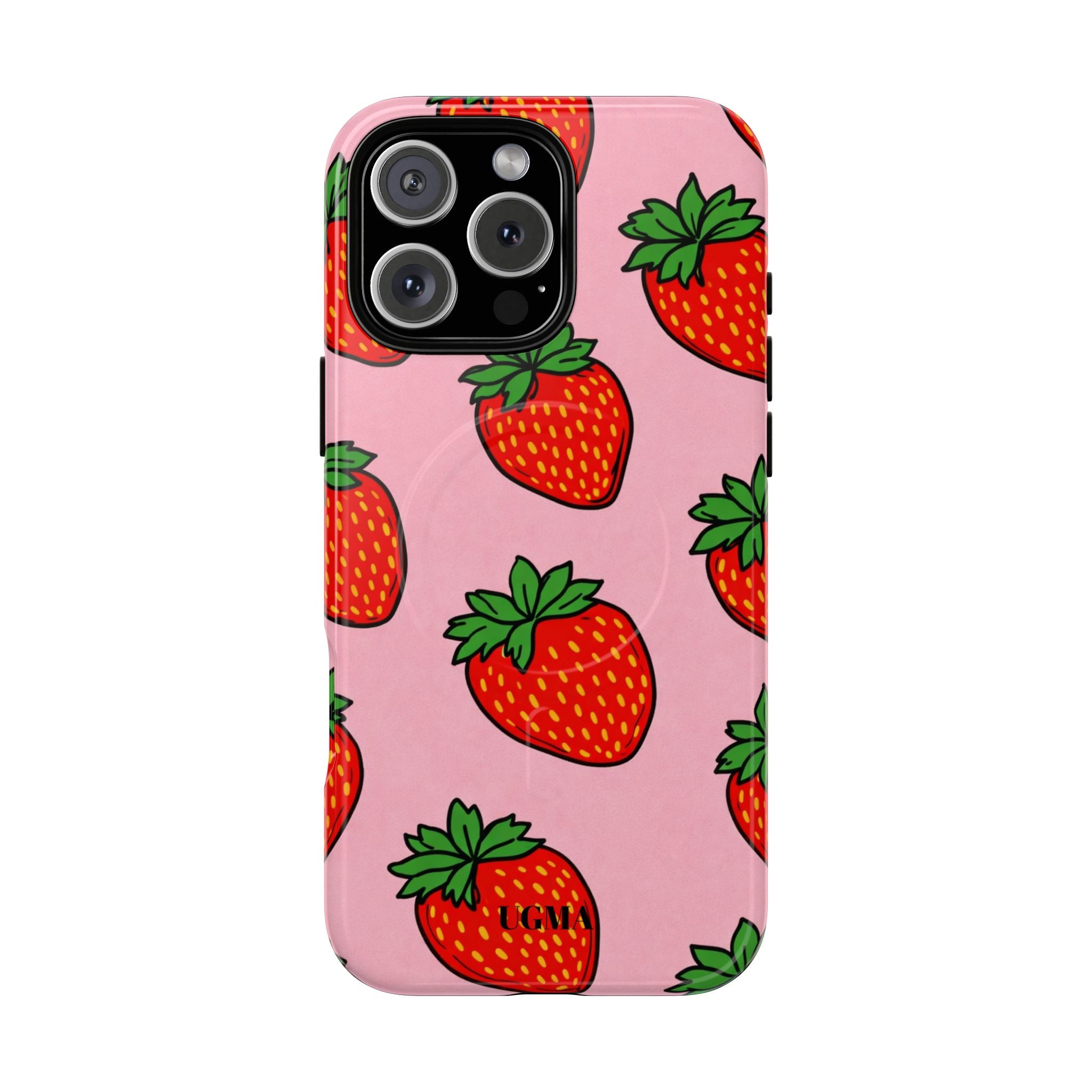 Strawberry Pattern Tough Magnetic Phone Case — Pink Fruit Protective Cover