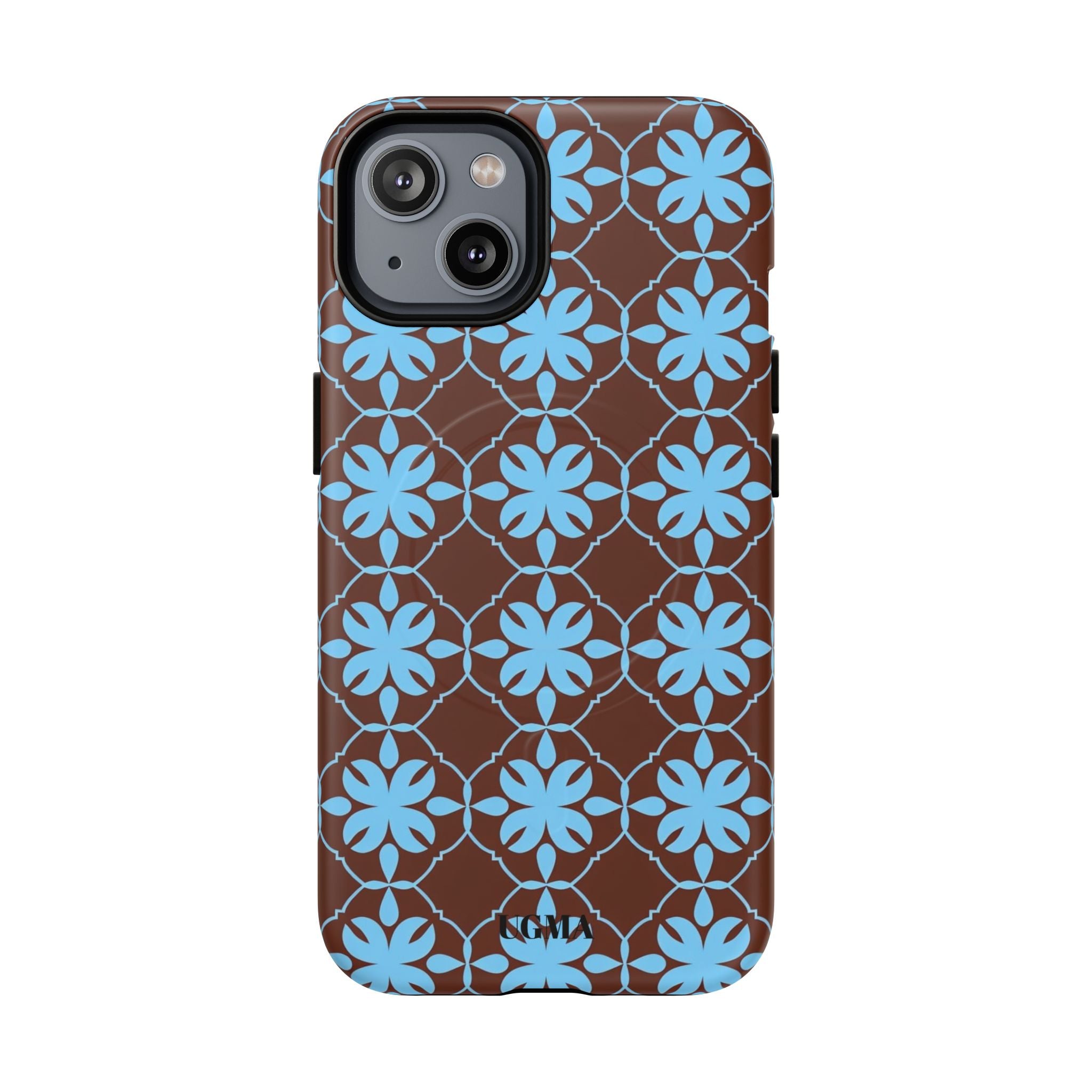 Floral Lattice Tough Magnetic Phone Case — Blue on Brown