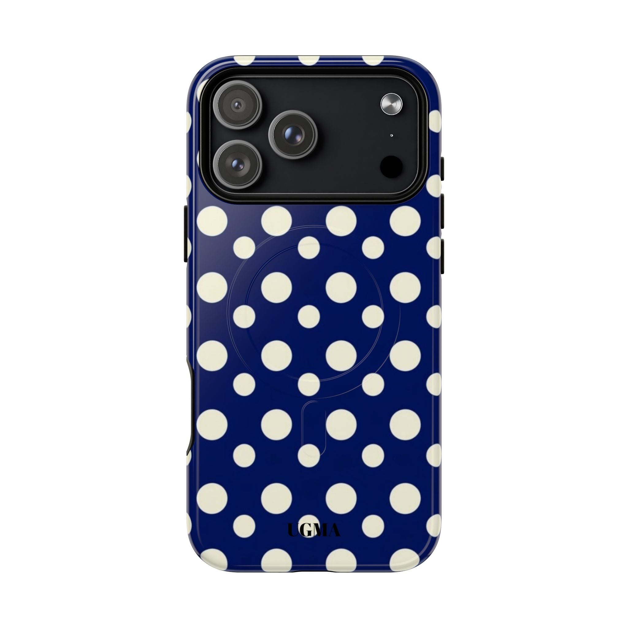 Polka Dot Tough Magnetic Phone Case — Navy & White Protective Magnetic Cover