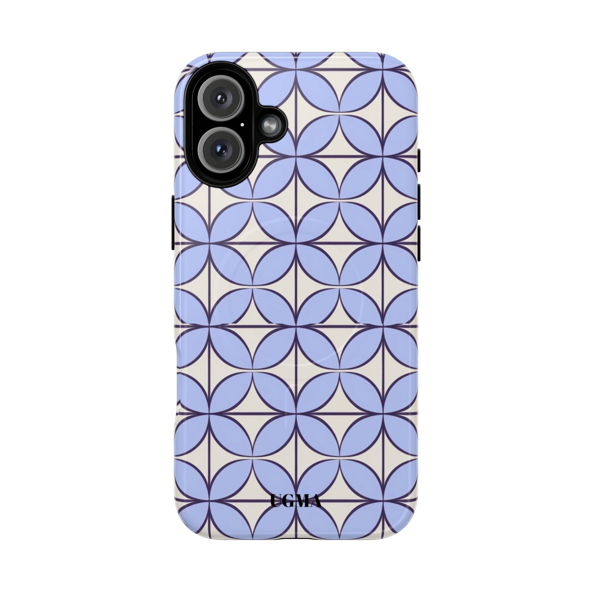 Geometric Blue Flower Pattern Magnetic Phone Case — Tough Protective iPhone Cover