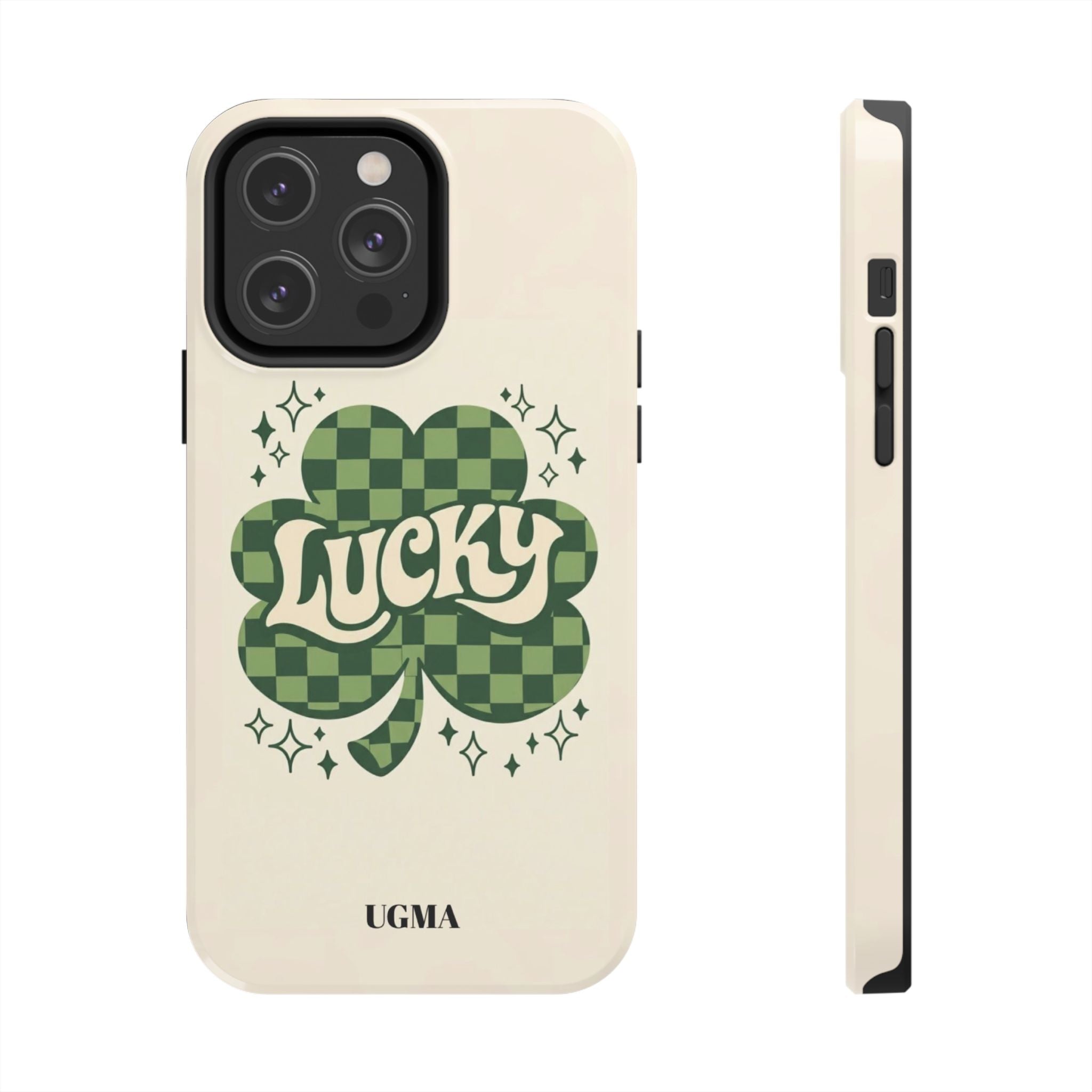 Lucky Clover Phone Case — Retro Green Checker St. Patrick’s Tough Phone Case