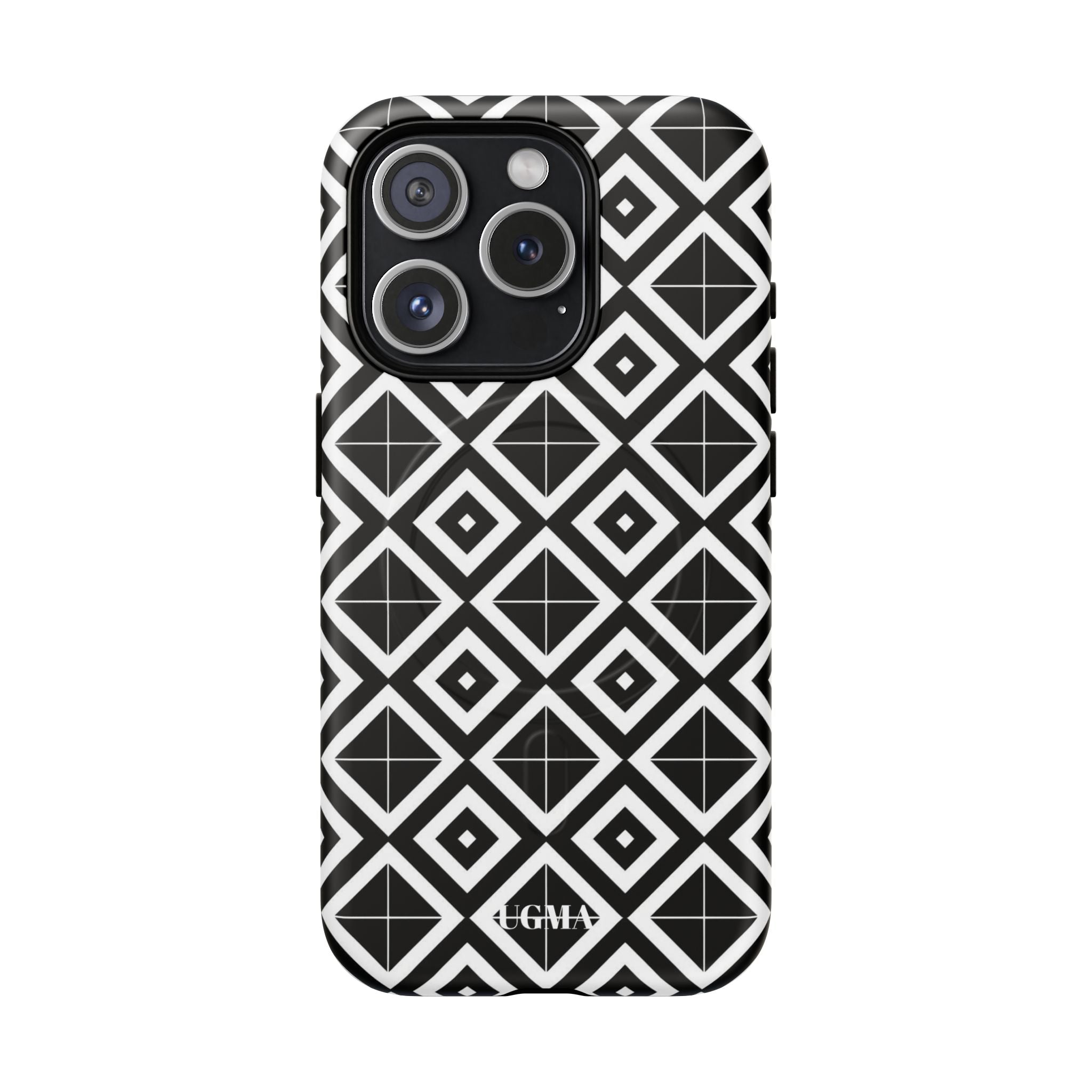 Magnetic Phone Case — Black & White Geometric Diamond Pattern, Tough Protective Cover