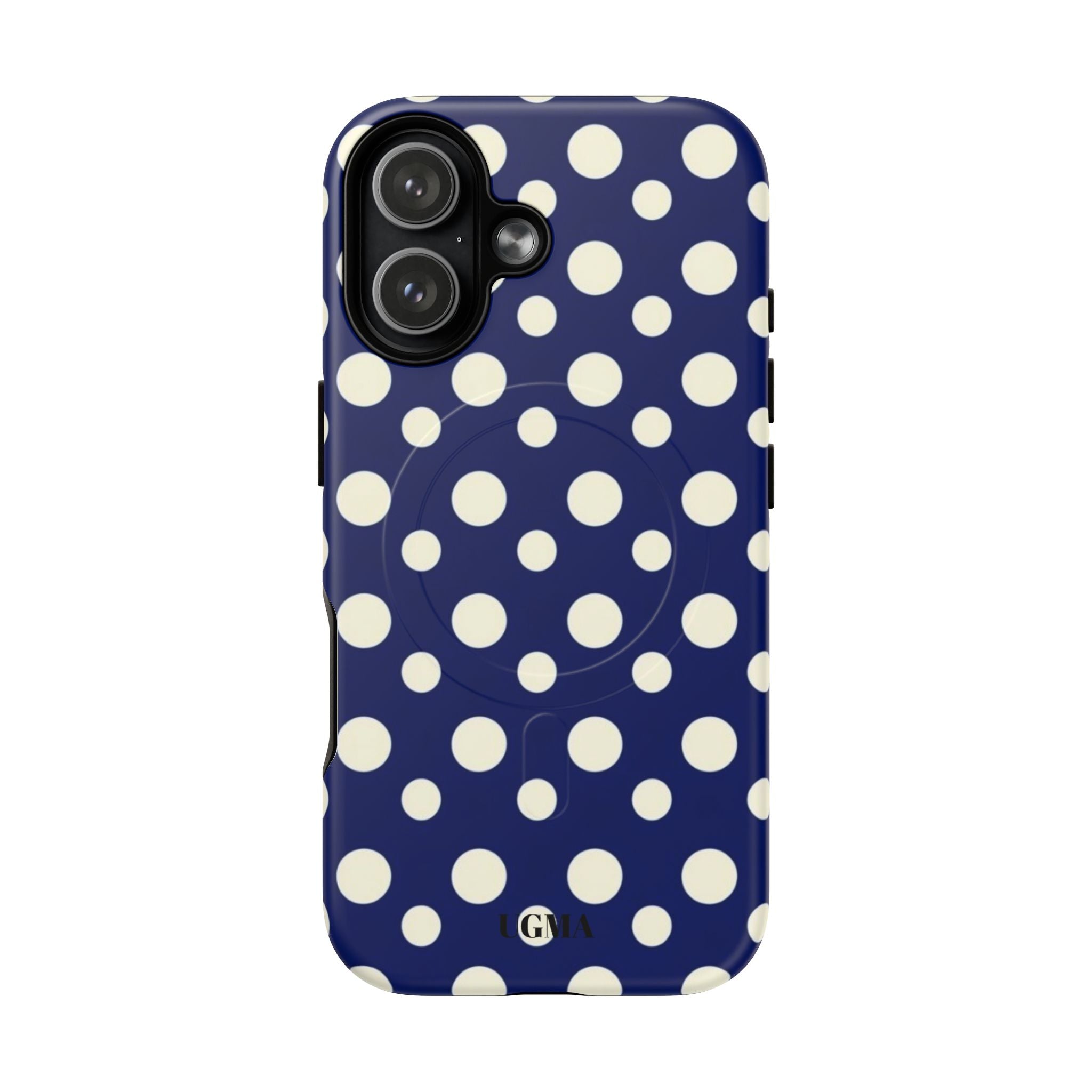 Polka Dot Tough Magnetic Phone Case — Navy & White Protective Magnetic Cover