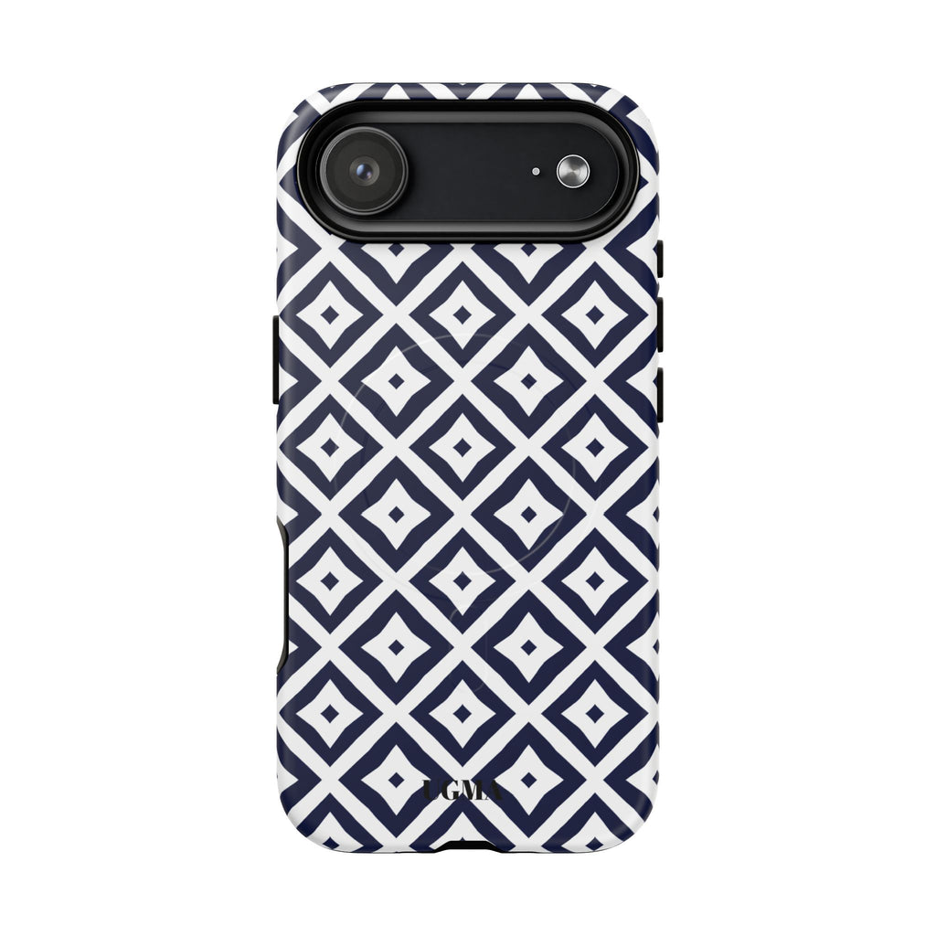 Magnetic Tough Phone Case — Navy Geometric Diamond Pattern