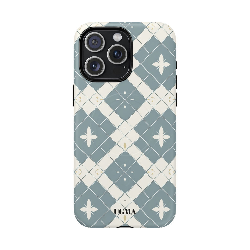 Argyle Fleur Tough Magnetic Phone Case — Blue Plaid Protective Cover