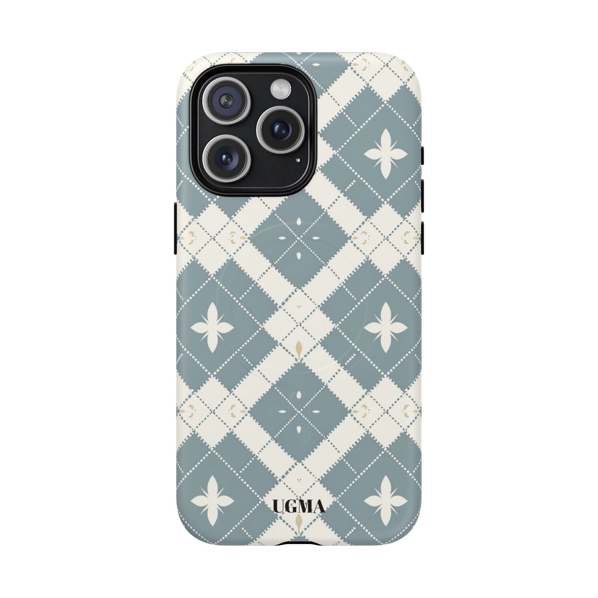 Argyle Fleur Tough Magnetic Phone Case — Blue Plaid Protective Cover