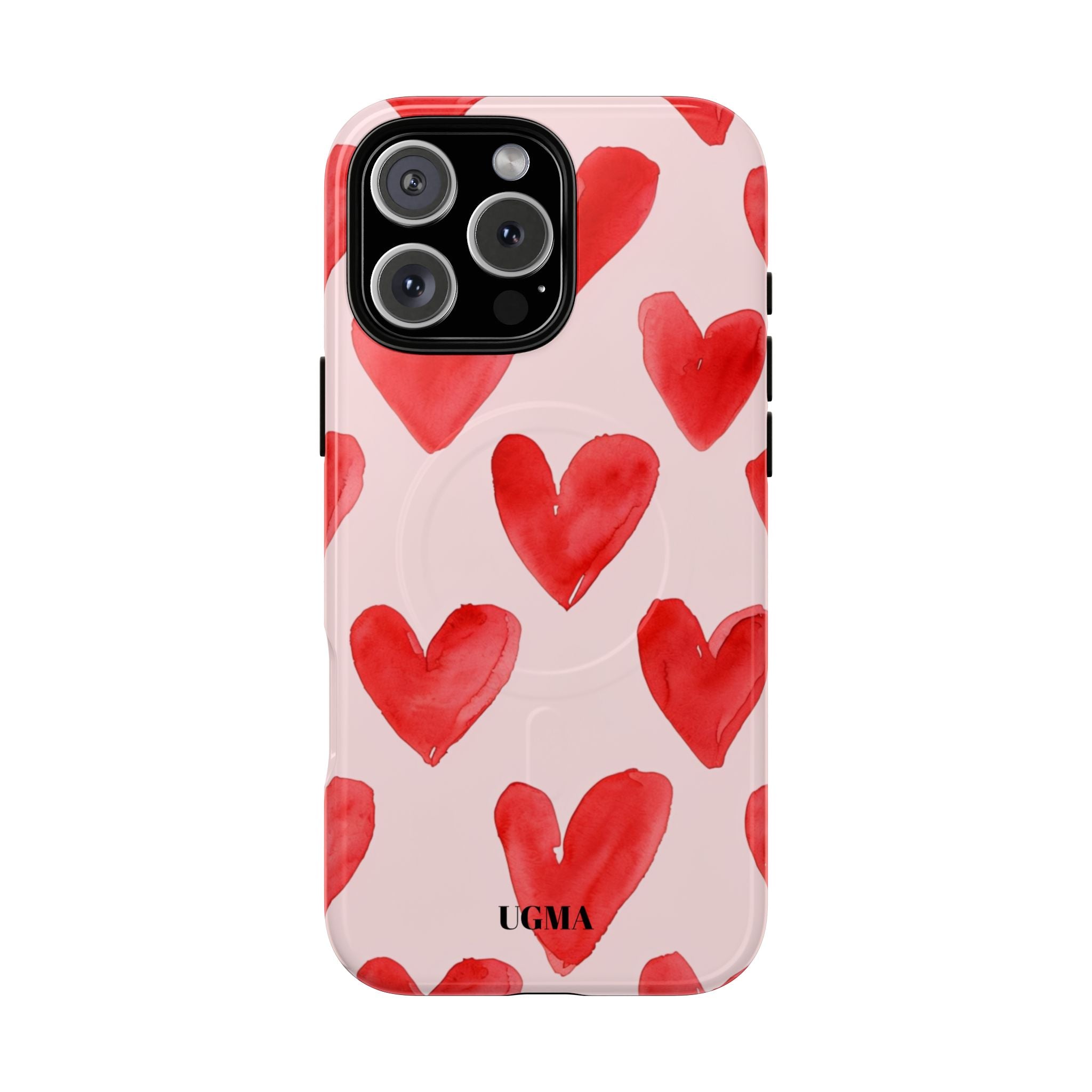 Phone Case - Red Watercolor Hearts Tough Magnetic Case